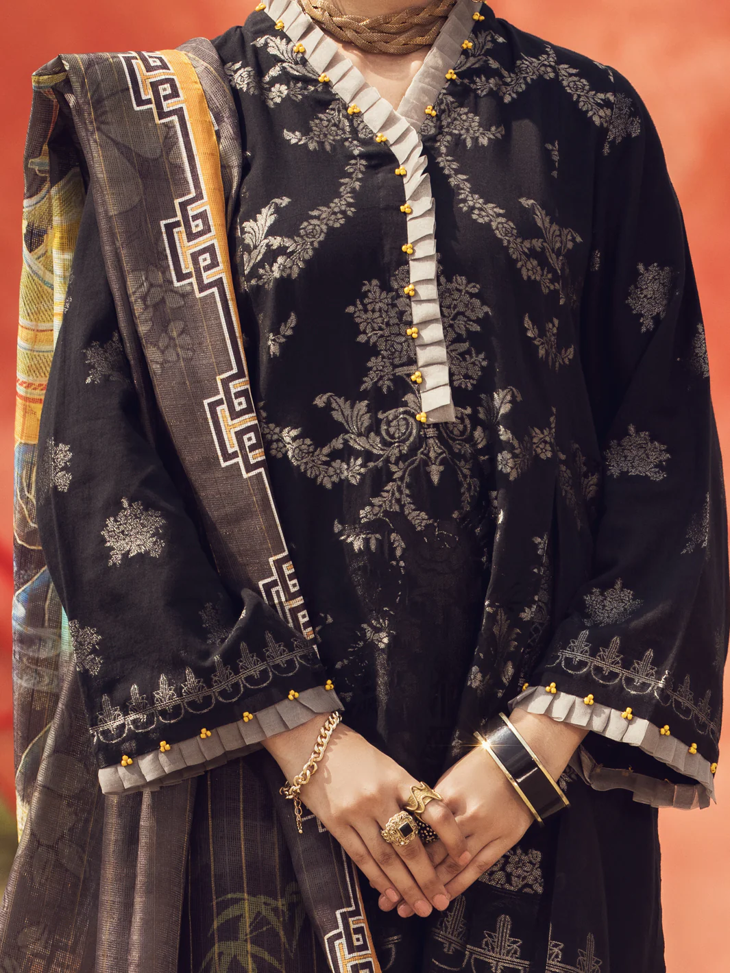 Black Jacquard 3 Piece Unstitched - AWP-3PS-338 - Image 4