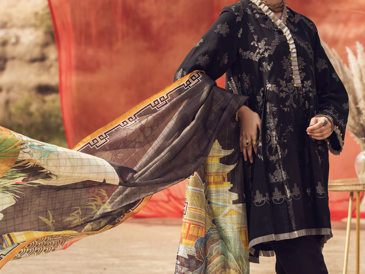 Black Jacquard 3 Piece Stitched - AWP-3PS-338 - Image 4