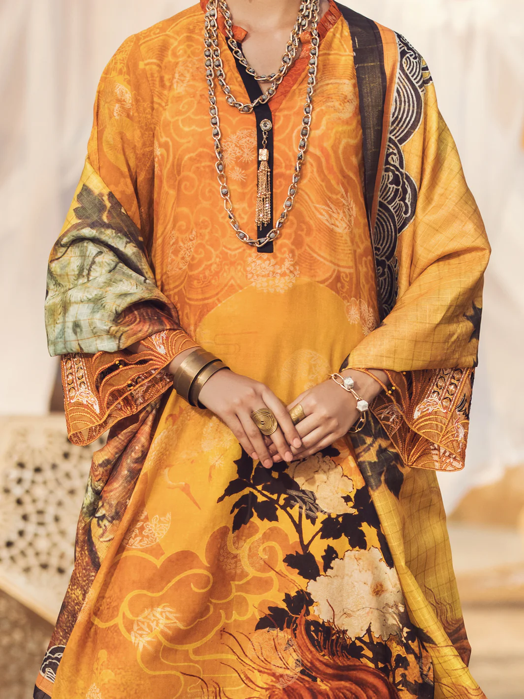 Mustard Jacquard 3 Piece Unstitched - AWP-3PS-339A - Image 2