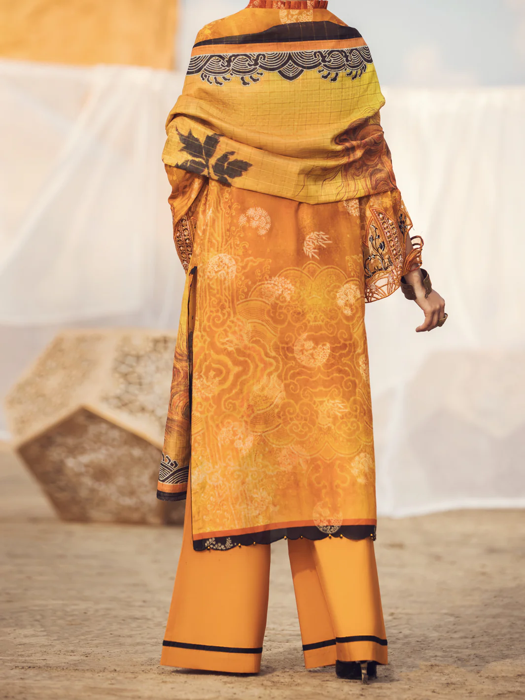 Mustard Jacquard 3 Piece Unstitched - AWP-3PS-339A - Image 5