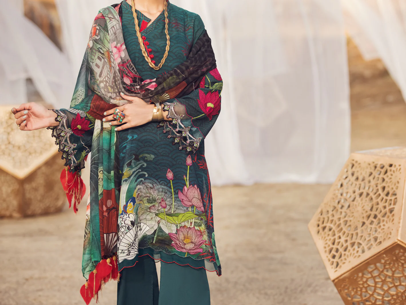 Teal Khaddar 3 Piece Unstitched - AWP-3PS-341 - Image 4