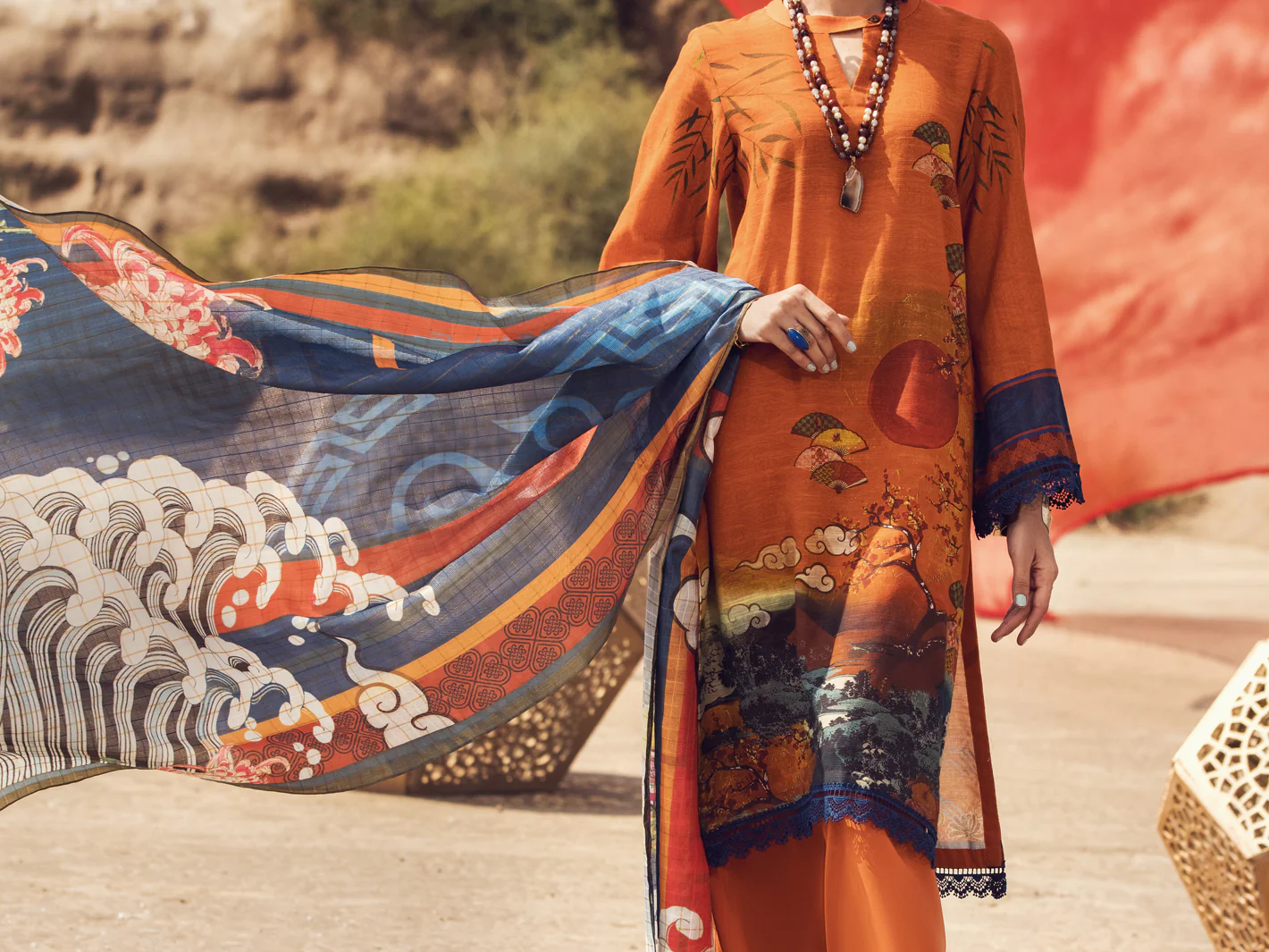 Orange Khaddar 3 Piece Unstitched - AWP-3PS-343 - Image 3
