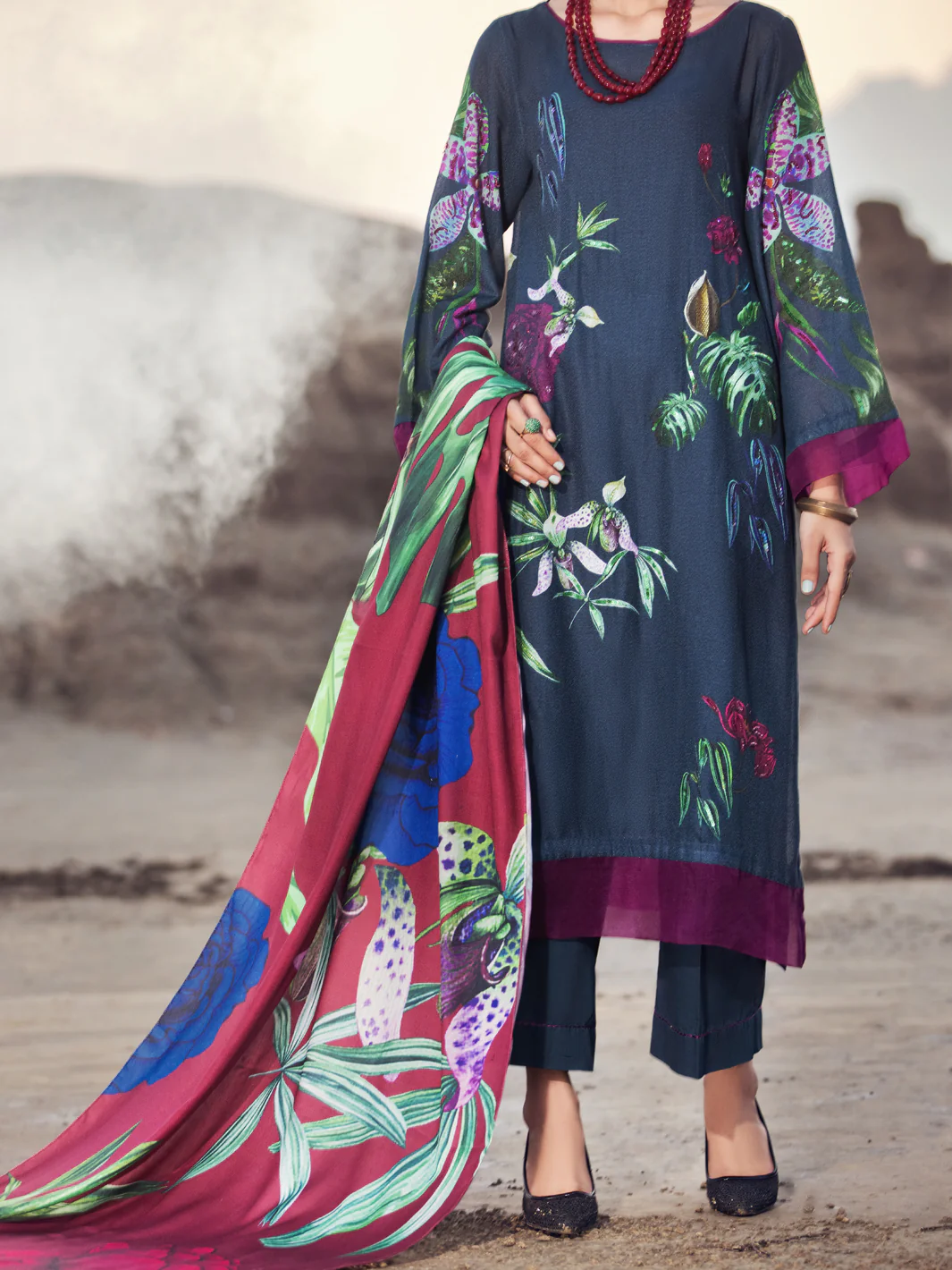 Navy Blue Karandi 3 Piece Unstitched - AWP-3PS-345