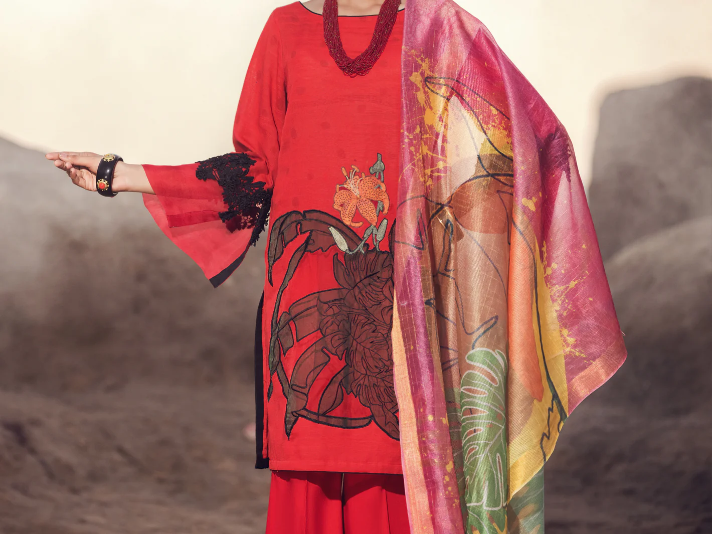 Red Khaddar 3 Piece Stitched - AWP-3PS-348 - Image 5