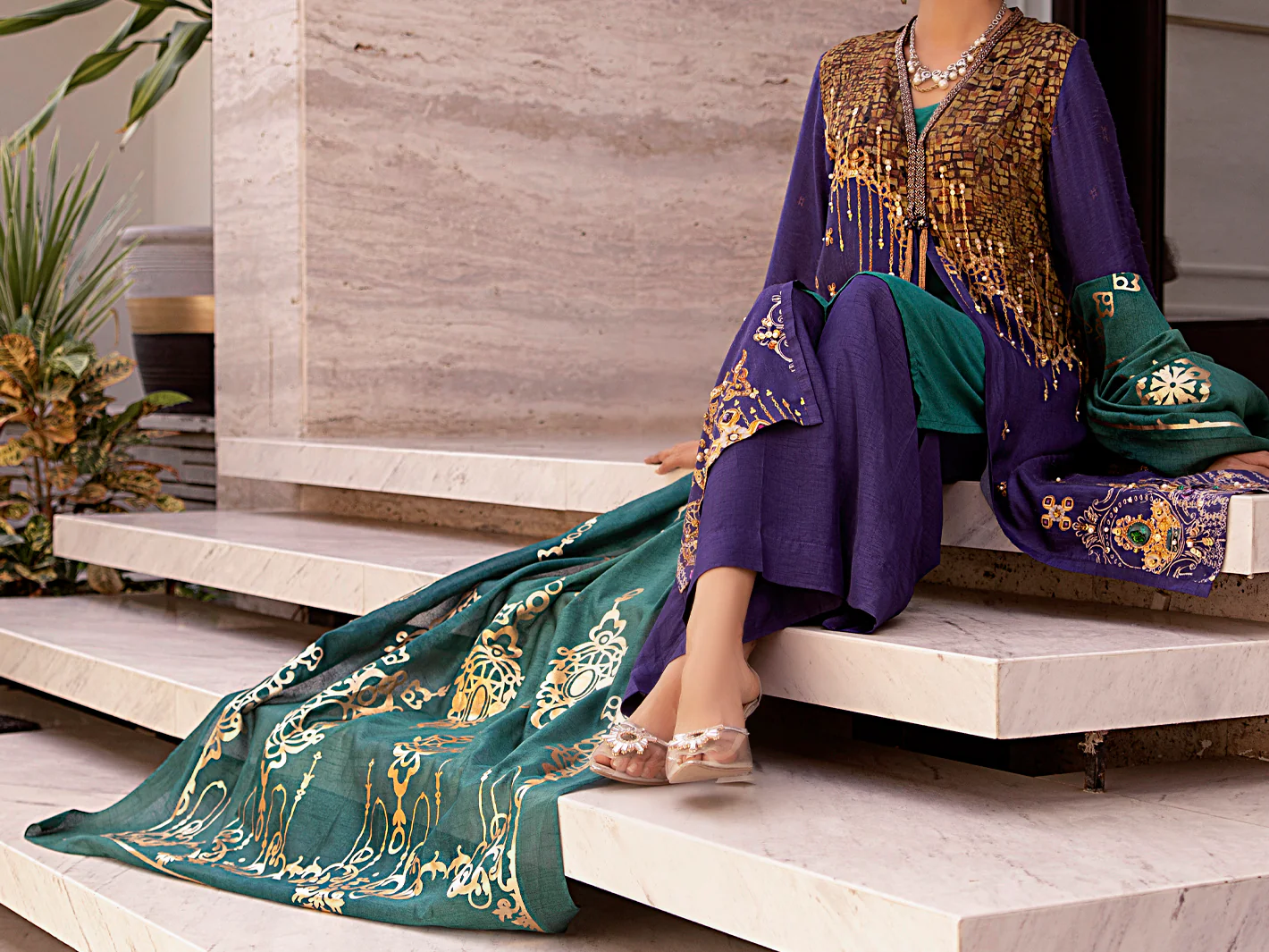 Blue Raw Silk 3 Piece Stitched - AWP-3PS-358 - Image 3
