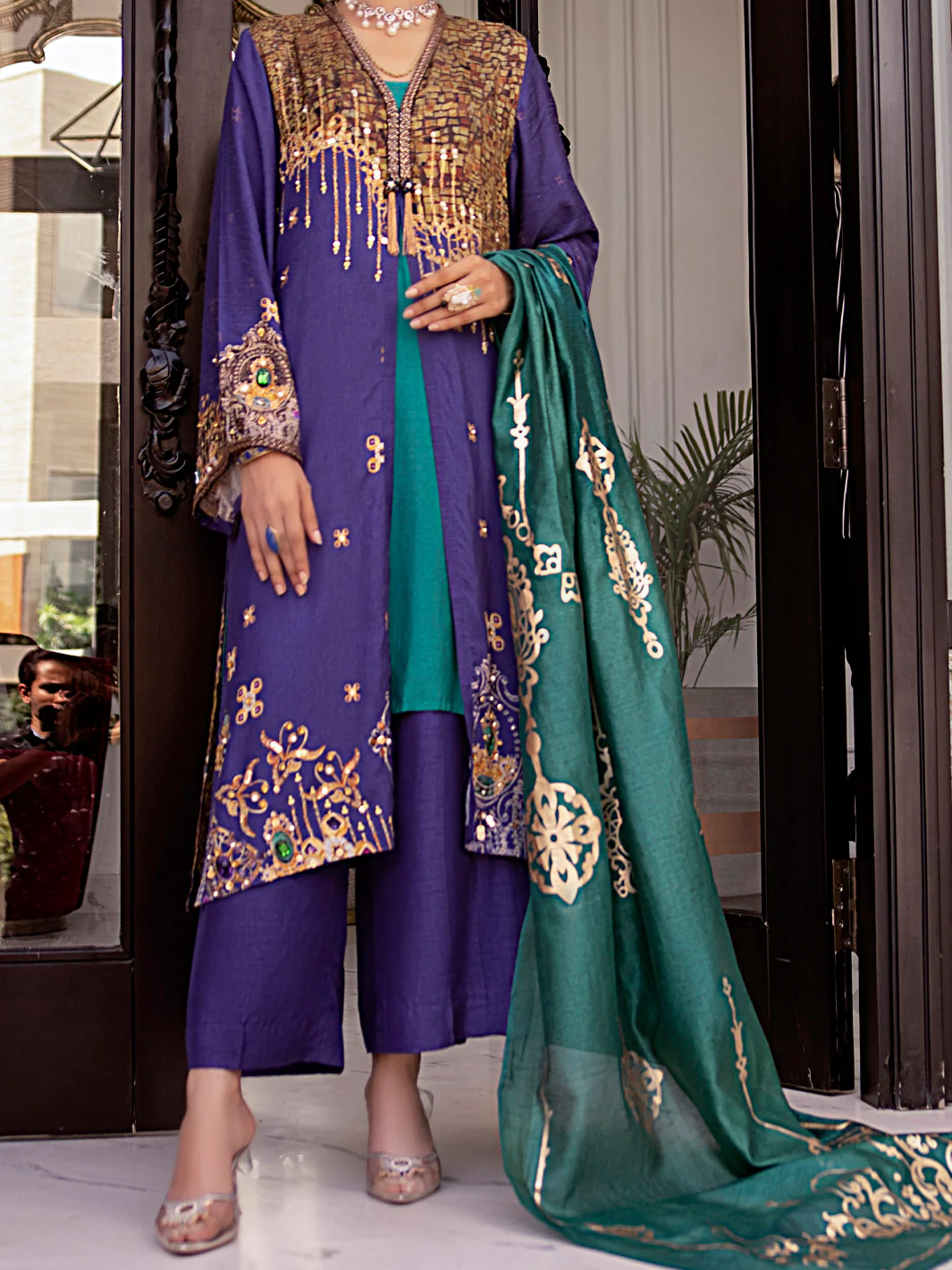 Blue Raw Silk 3 Piece Stitched - AWP-3PS-358 - Image 4