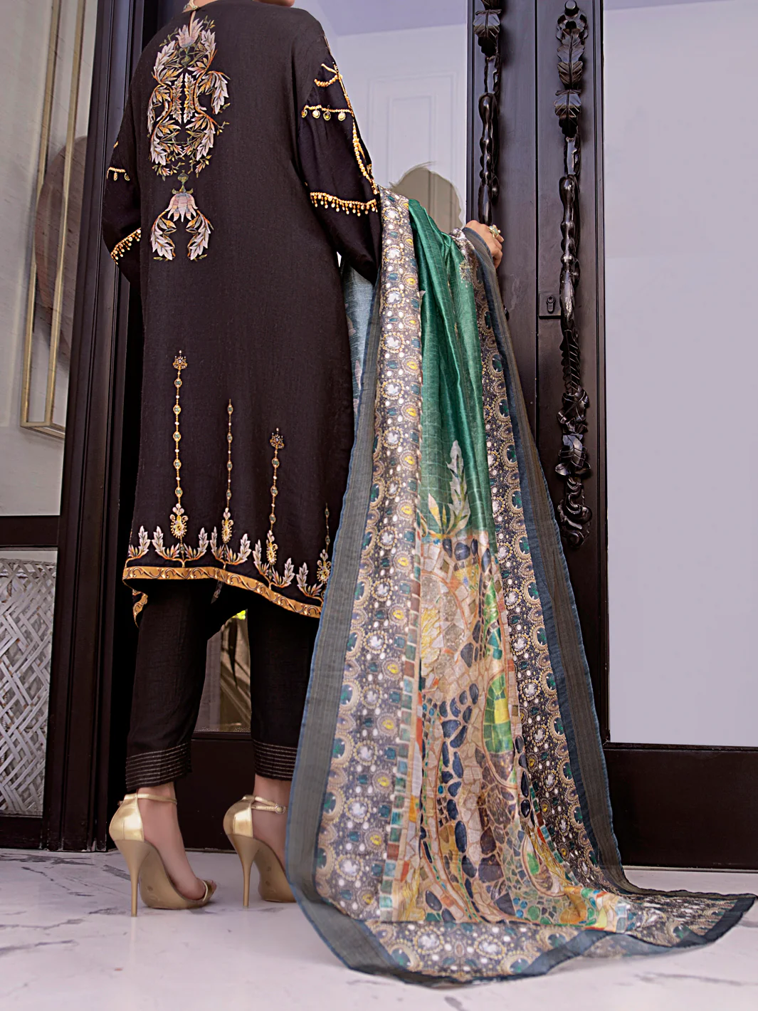 Black Raw Silk 3 Piece Stitched - AWP-3PS-359 - Image 2