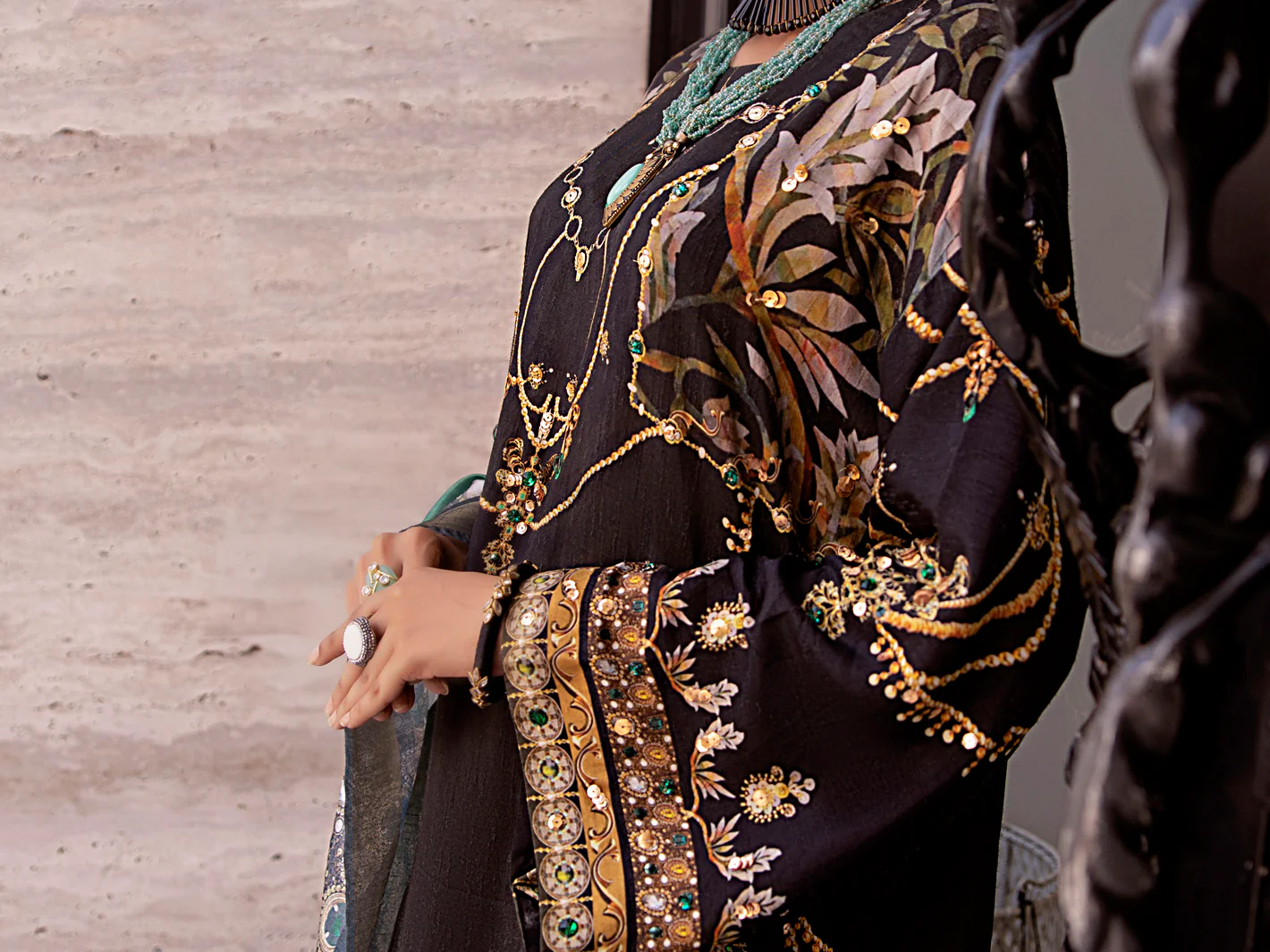 Black Raw Silk 3 Piece Stitched - AWP-3PS-359 - Image 5