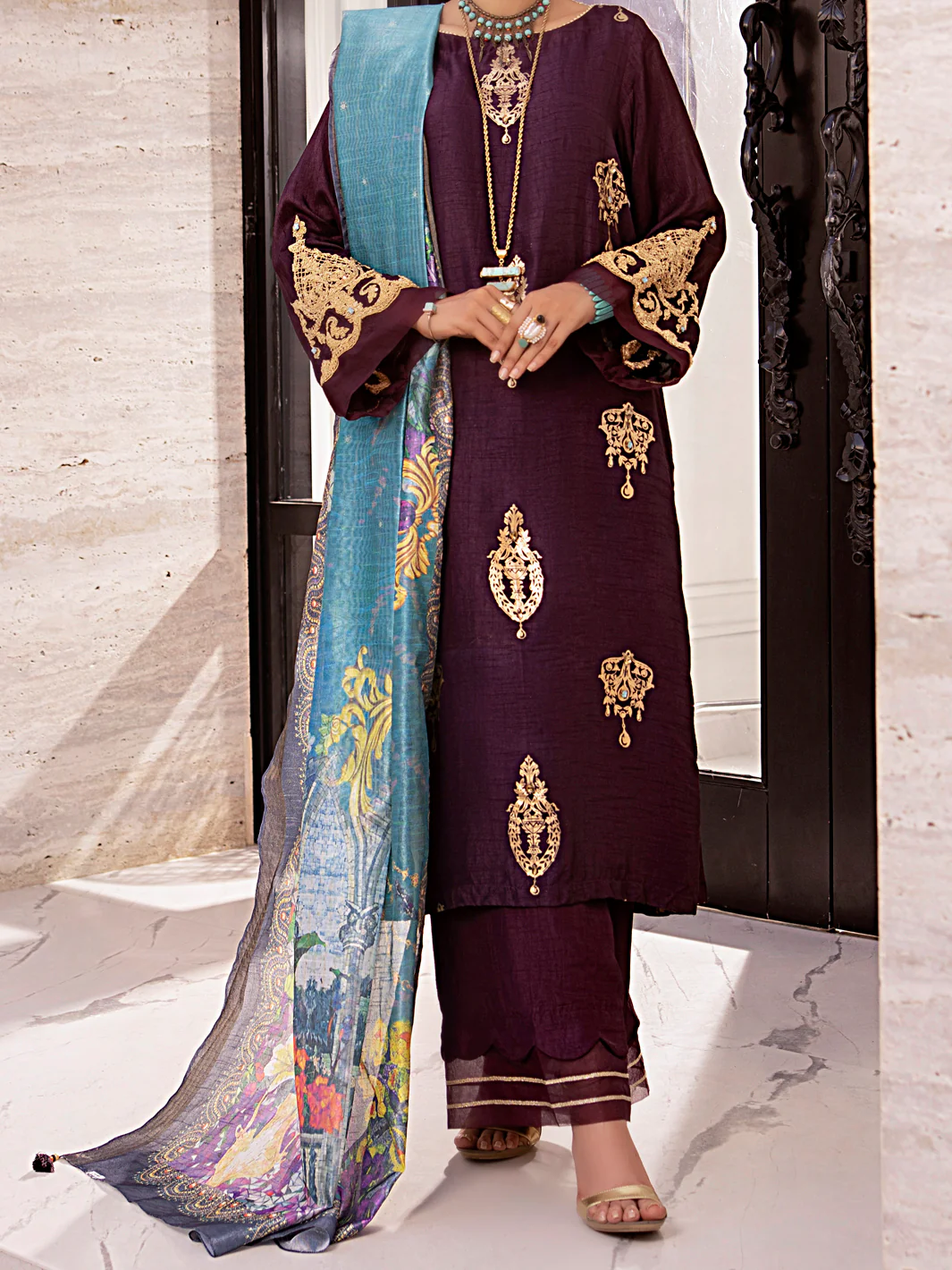 Purple Raw Silk 3 Piece Stitched - AWP-3PS-360 - Image 2