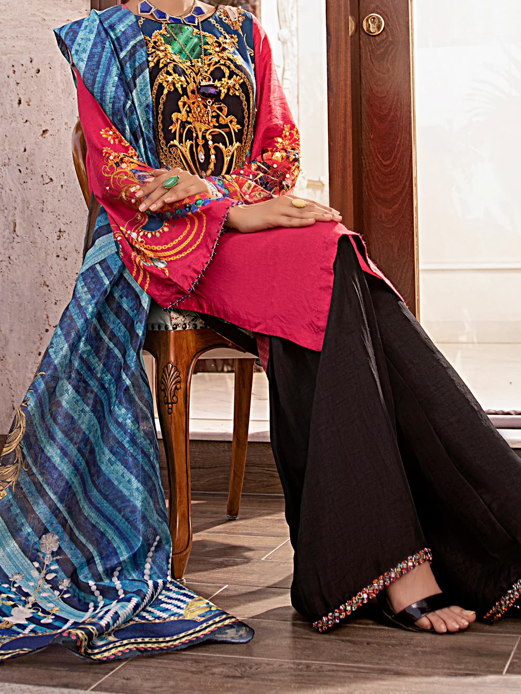 Pink Raw Silk 3 Piece Stitched - AWP-3PS-361 - Image 2