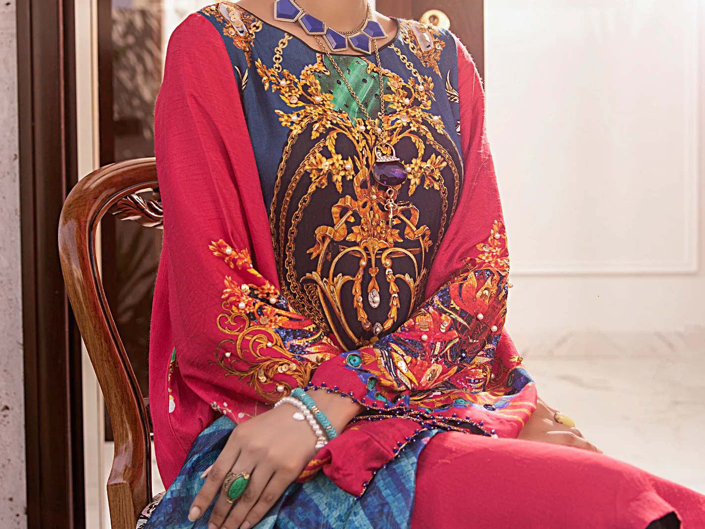Pink Raw Silk 3 Piece Stitched - AWP-3PS-361 - Image 3