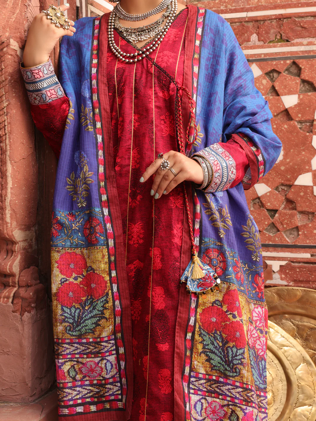 Red Cambric Unstitched 3 Piece - AWP-3PS-401 - Image 3