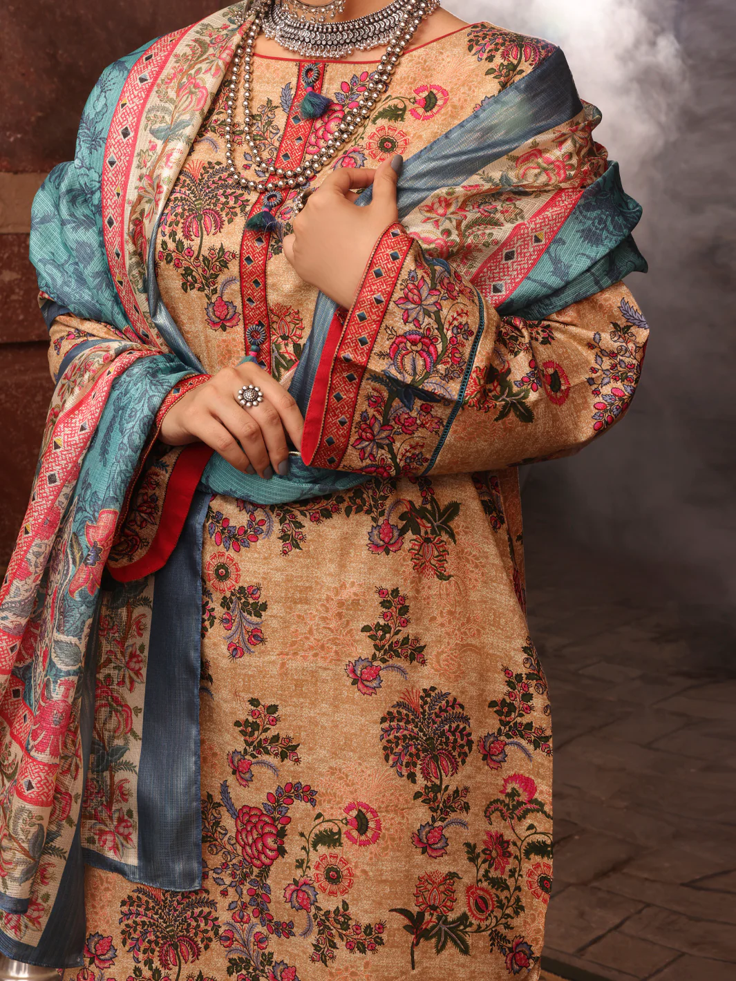 Beige Cambric Unstitched 3 Piece - AWP-3PS-403 - Image 3