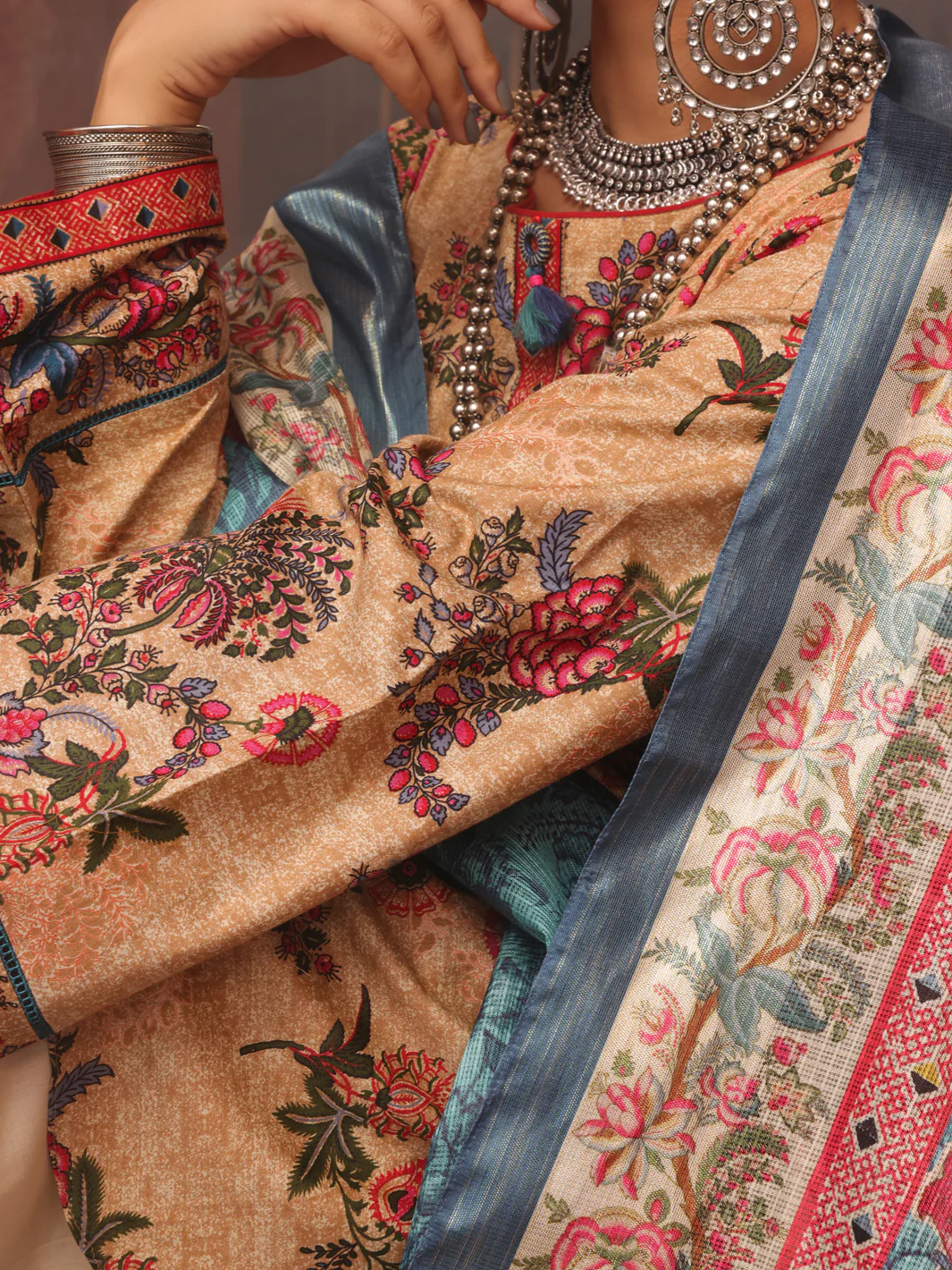 Beige Cambric Unstitched 3 Piece - AWP-3PS-403 - Image 4