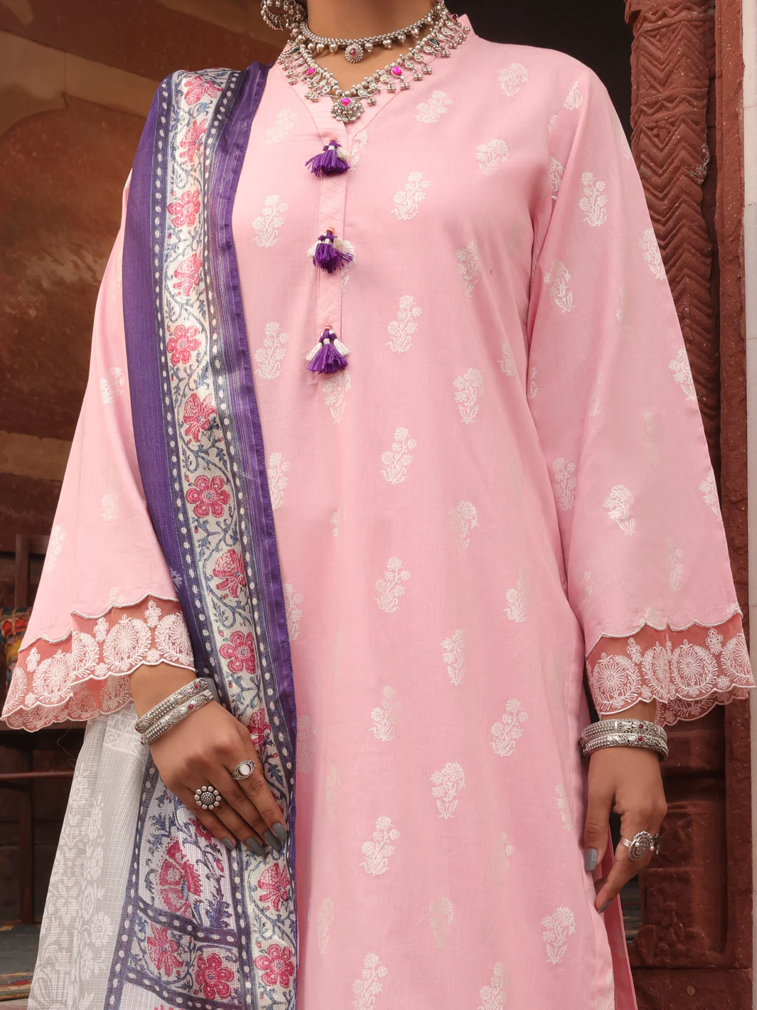 Pink Cambric Unstitched 3 Piece - AWP-3PS-405 - Image 4