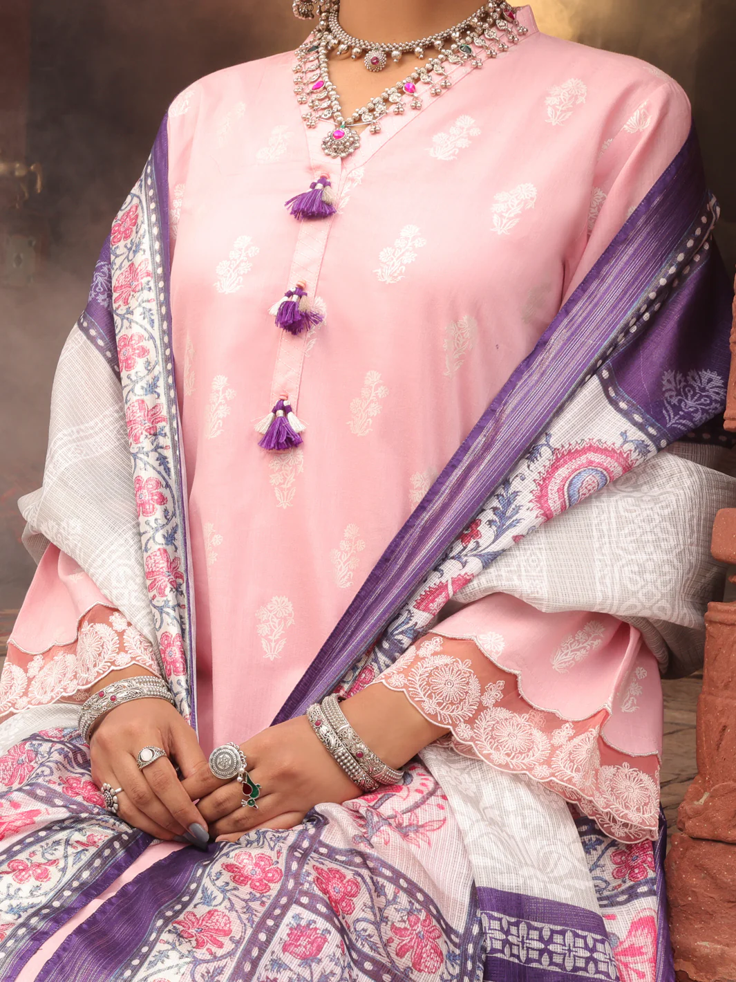 Pink Cambric Unstitched 3 Piece - AWP-3PS-405 - Image 5