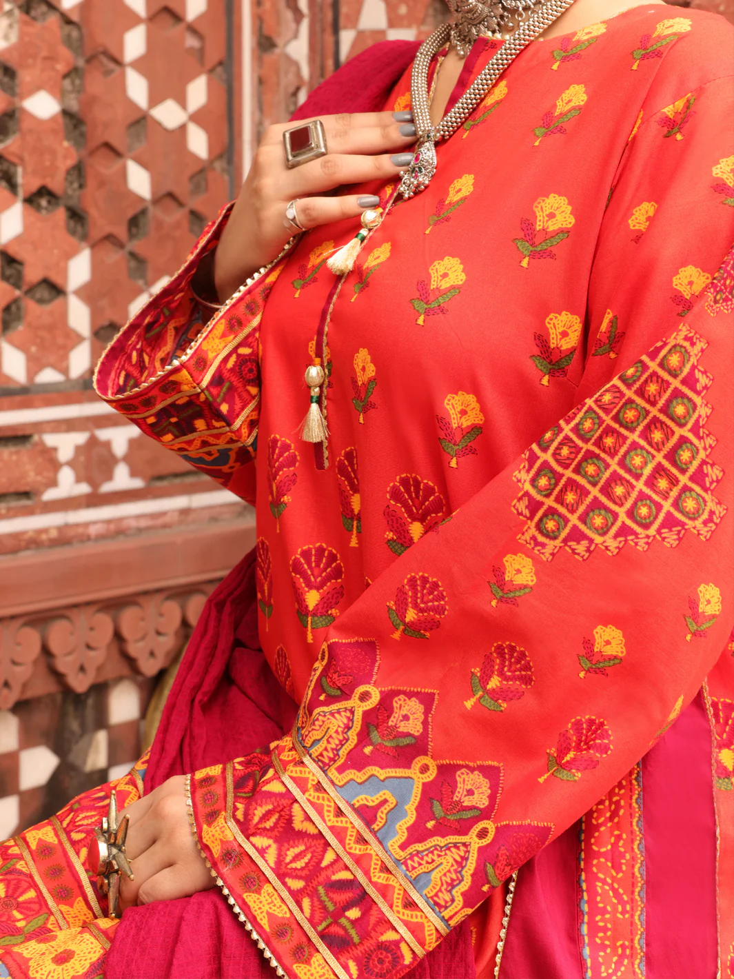 Orange Cambric Unstitched 3 Piece - AWP-3PS-408 - Image 5