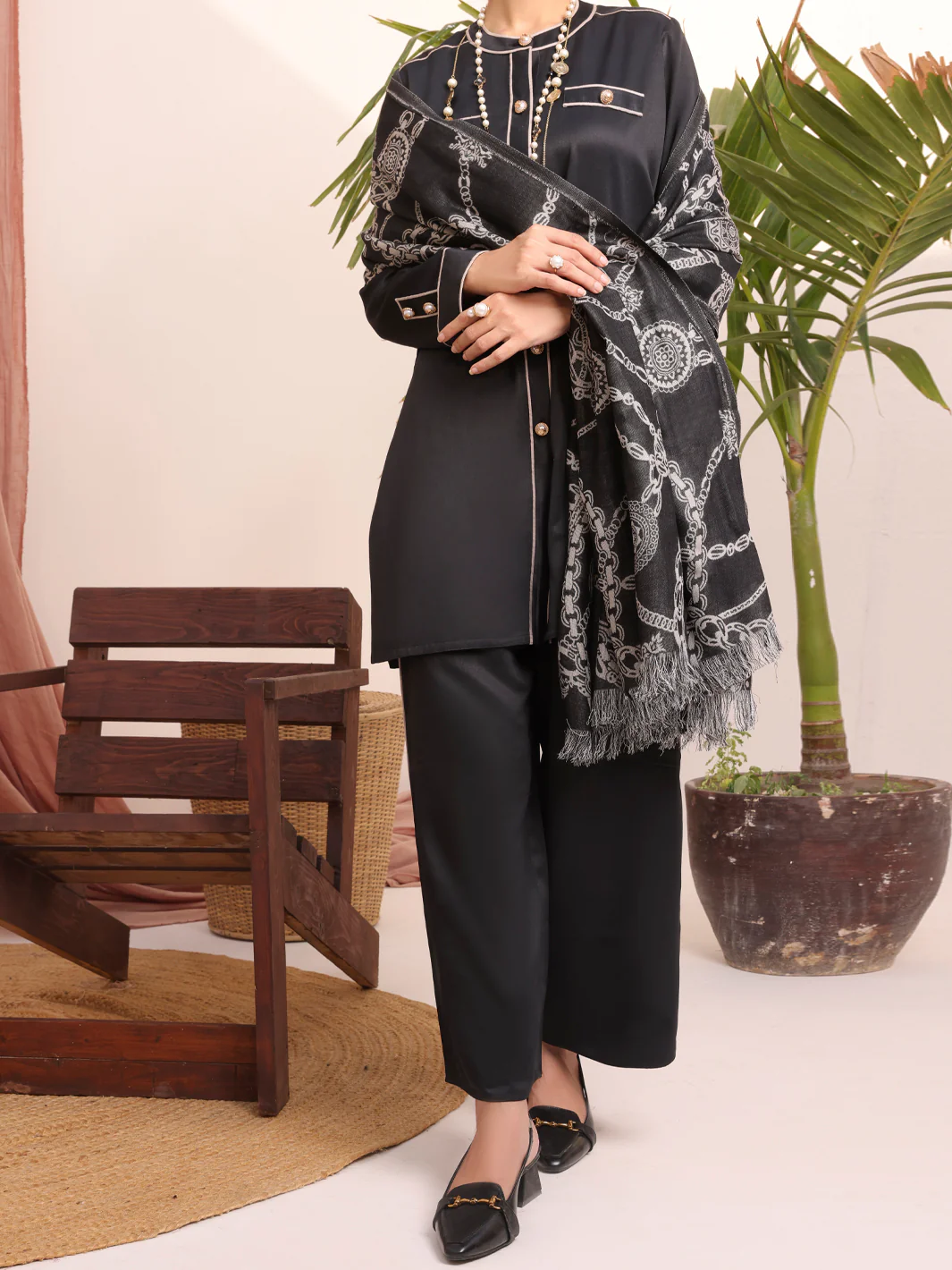 Black Dobby Viscose Unstitched 3 Piece - AWP-3PS-432