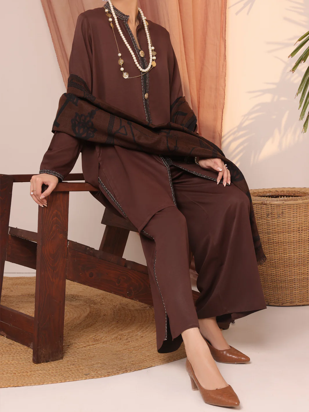 Dark Brown Twill 3 Piece Stitched - AWP-3PS-434 - Image 2