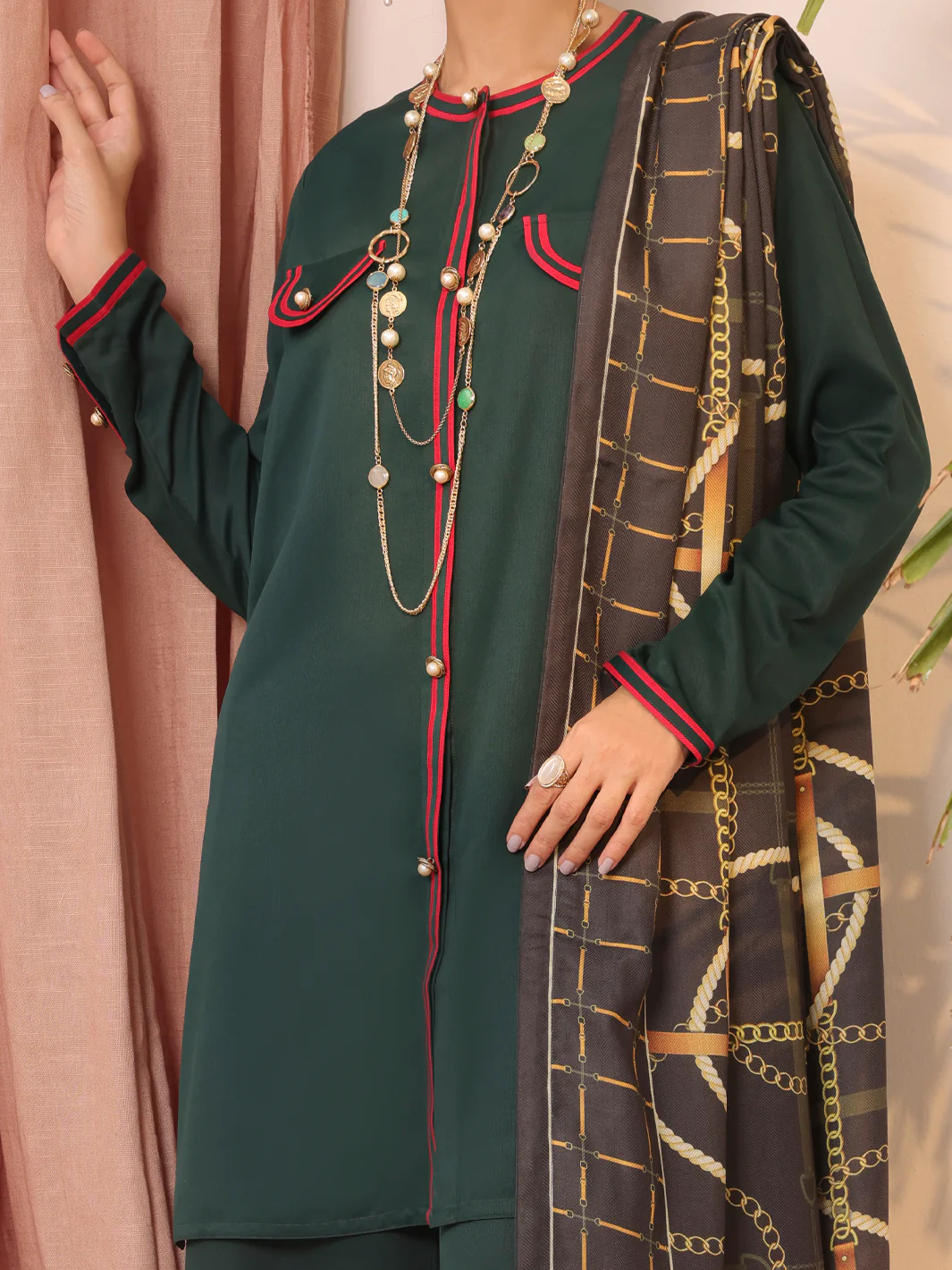 Green Dobby Viscose Unstitched 3 Piece - AWP-3PS-435 - Image 5