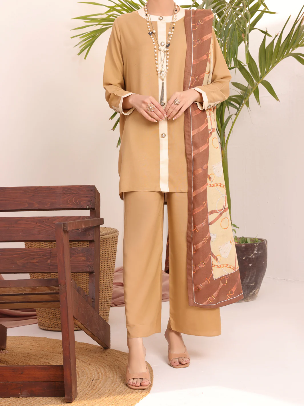 Khaki Dobby Viscose Unstitched 3 Piece - AWP-3PS-436 - Image 3