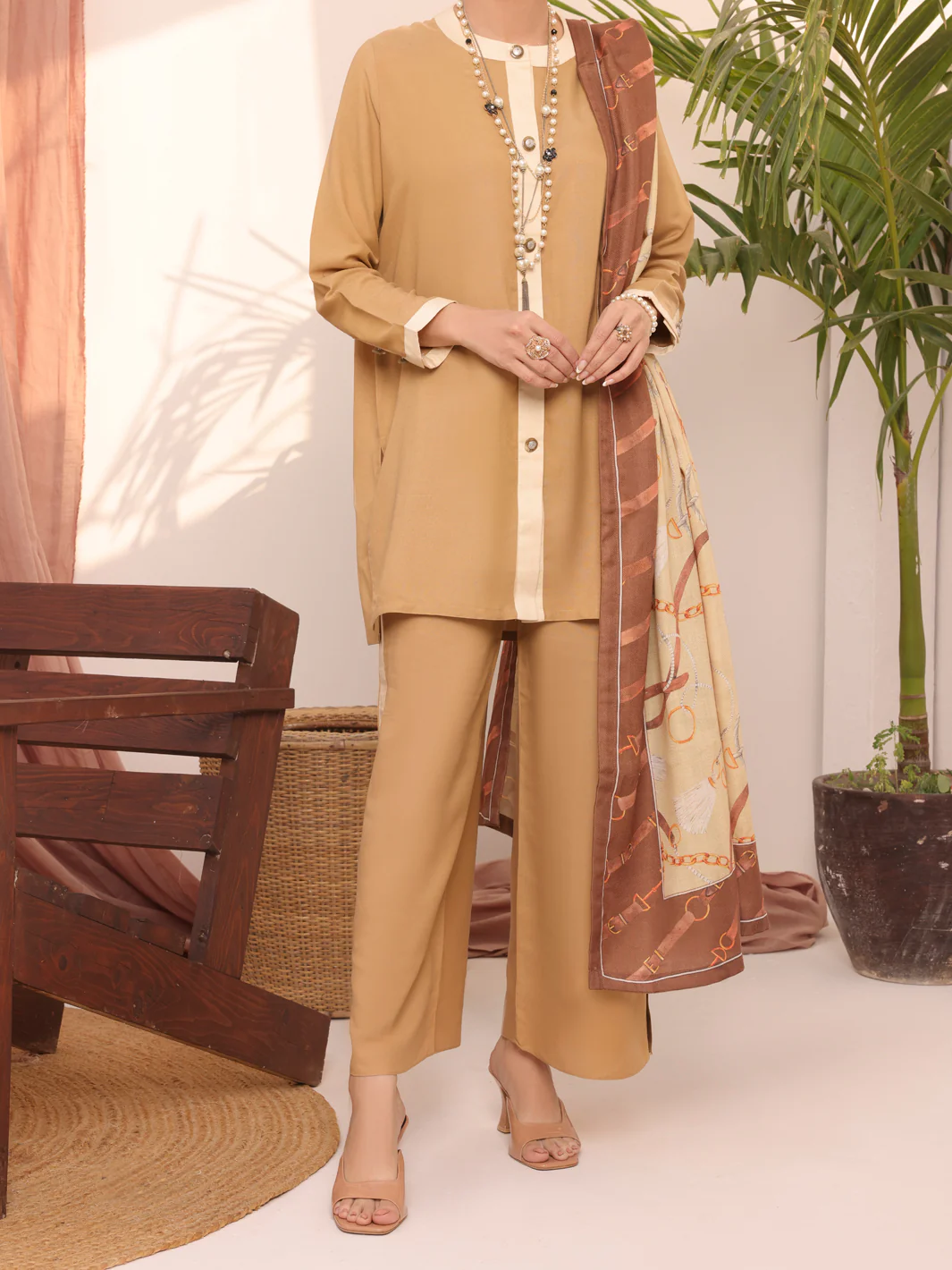 Khaki Dobby Viscose Unstitched 3 Piece - AWP-3PS-436 - Image 4