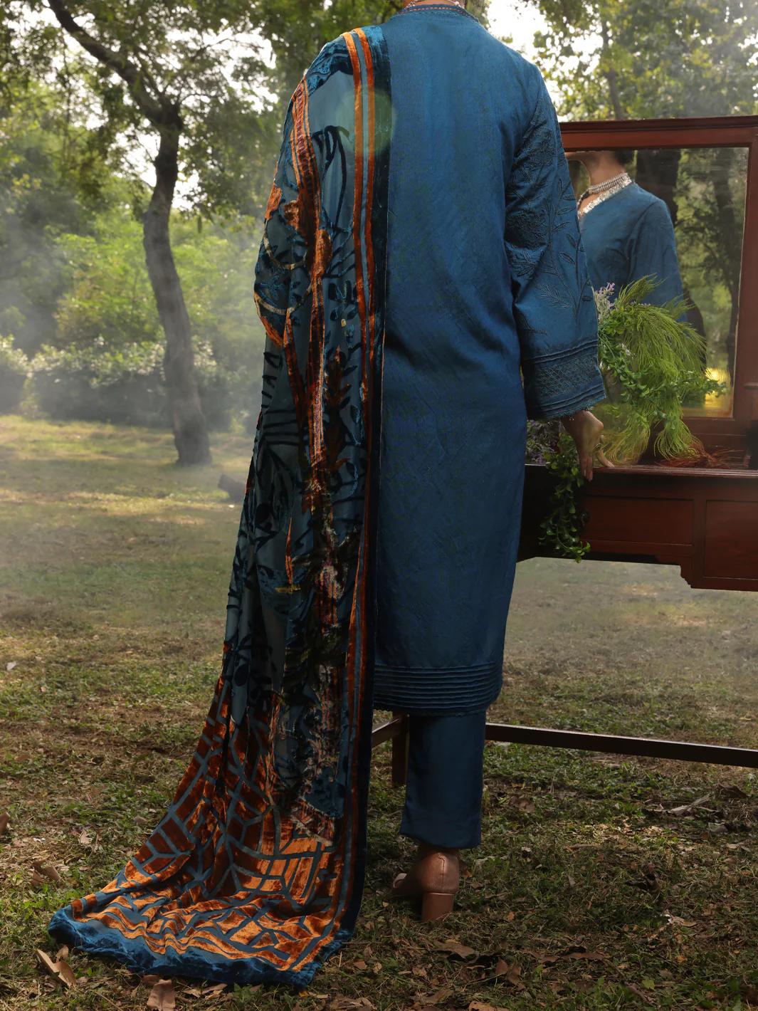 Blue Slub Viscose Unstitched 3 Piece - AWP-3PS-438 - Image 2