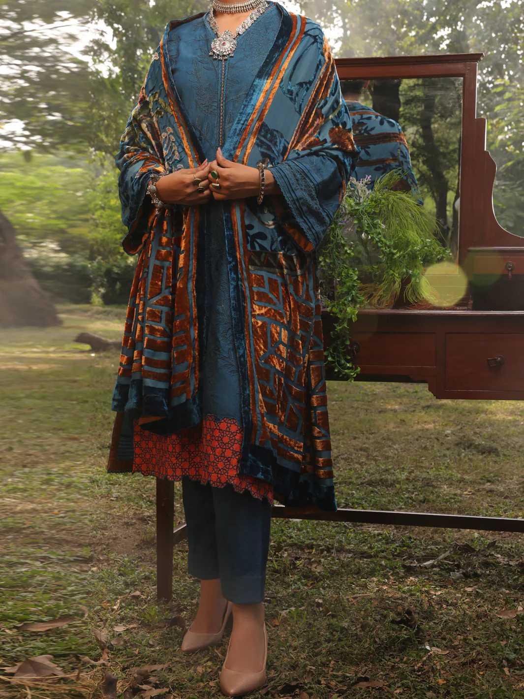 Blue Slub Viscose 3 Piece Stitched - AWP-3PS-438