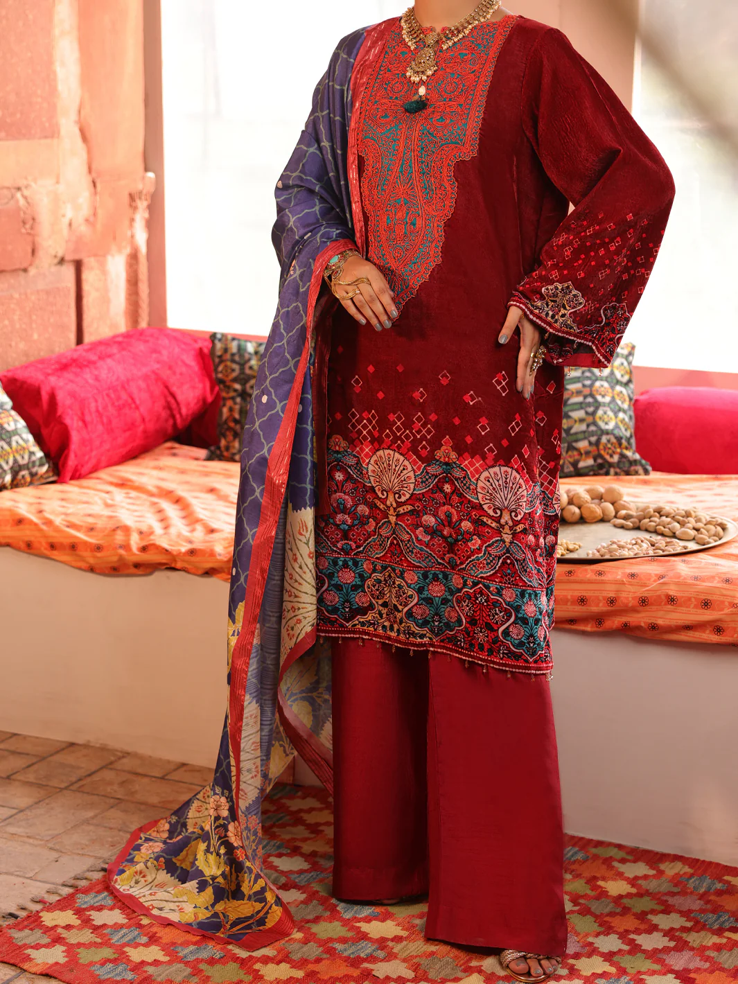 Maroon Velvet 3 Piece Stitched - AWP-3PS-444