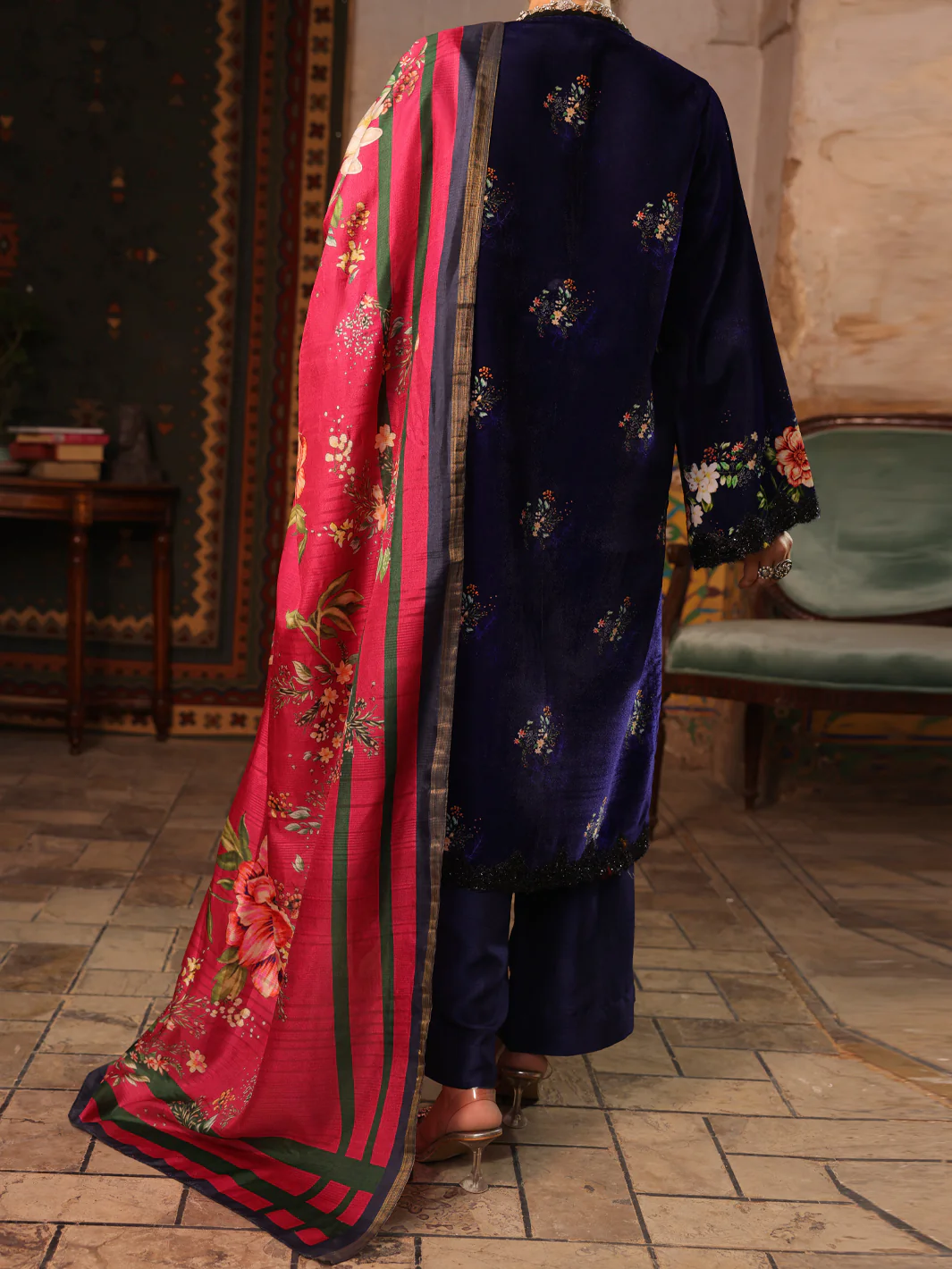 Dark Blue Velvet Unstitched 3 Piece - AWP-3PS-445 - Image 2