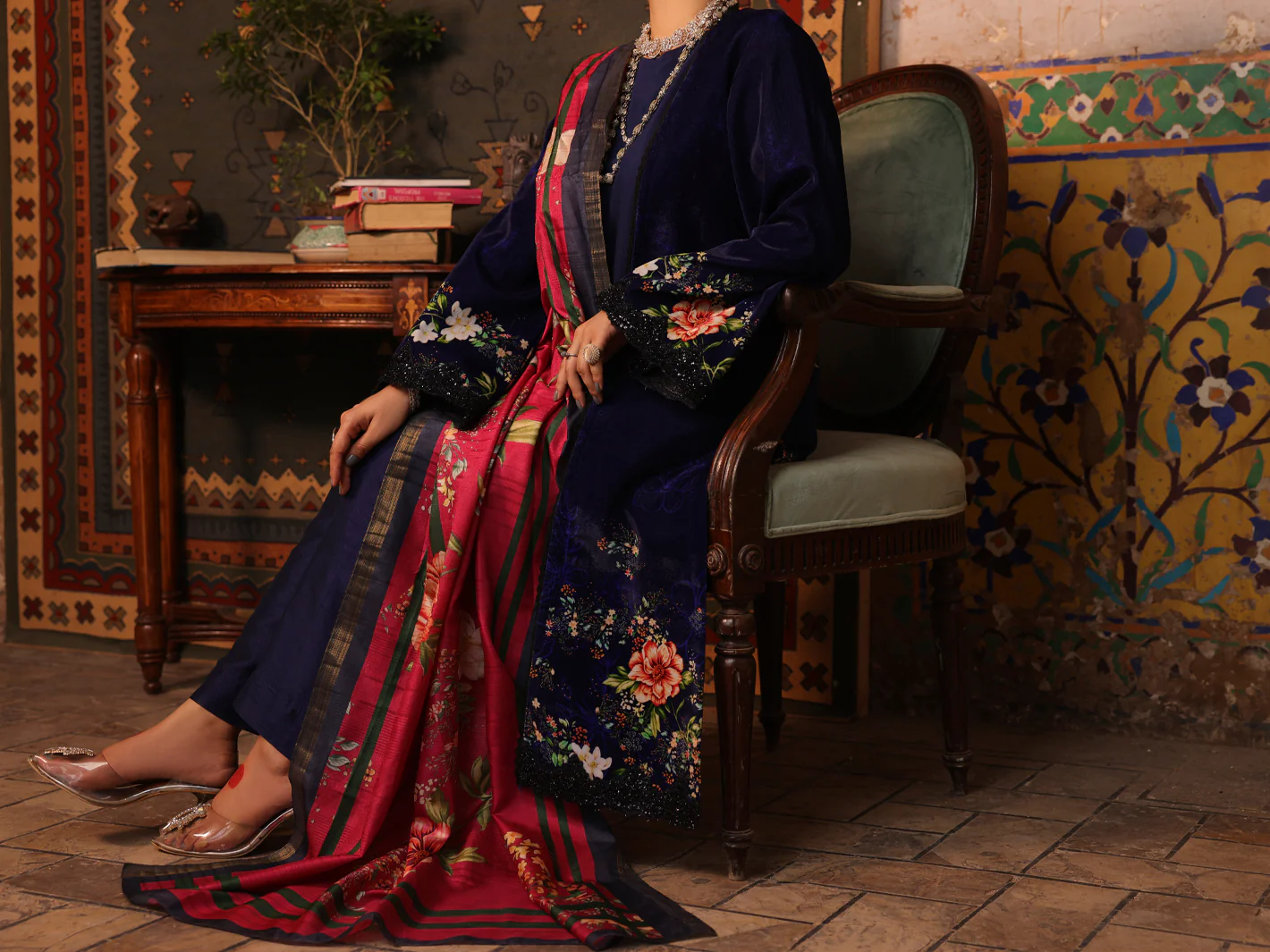 Dark Blue Velvet Unstitched 3 Piece - AWP-3PS-445 - Image 5