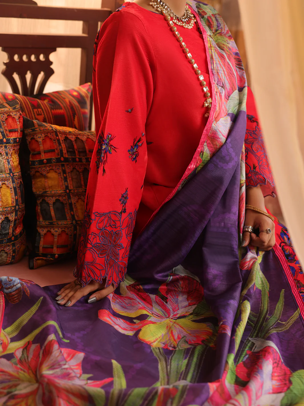 Orange Velvet Unstitched 3 Piece - AWP-3PS-447 - Image 4