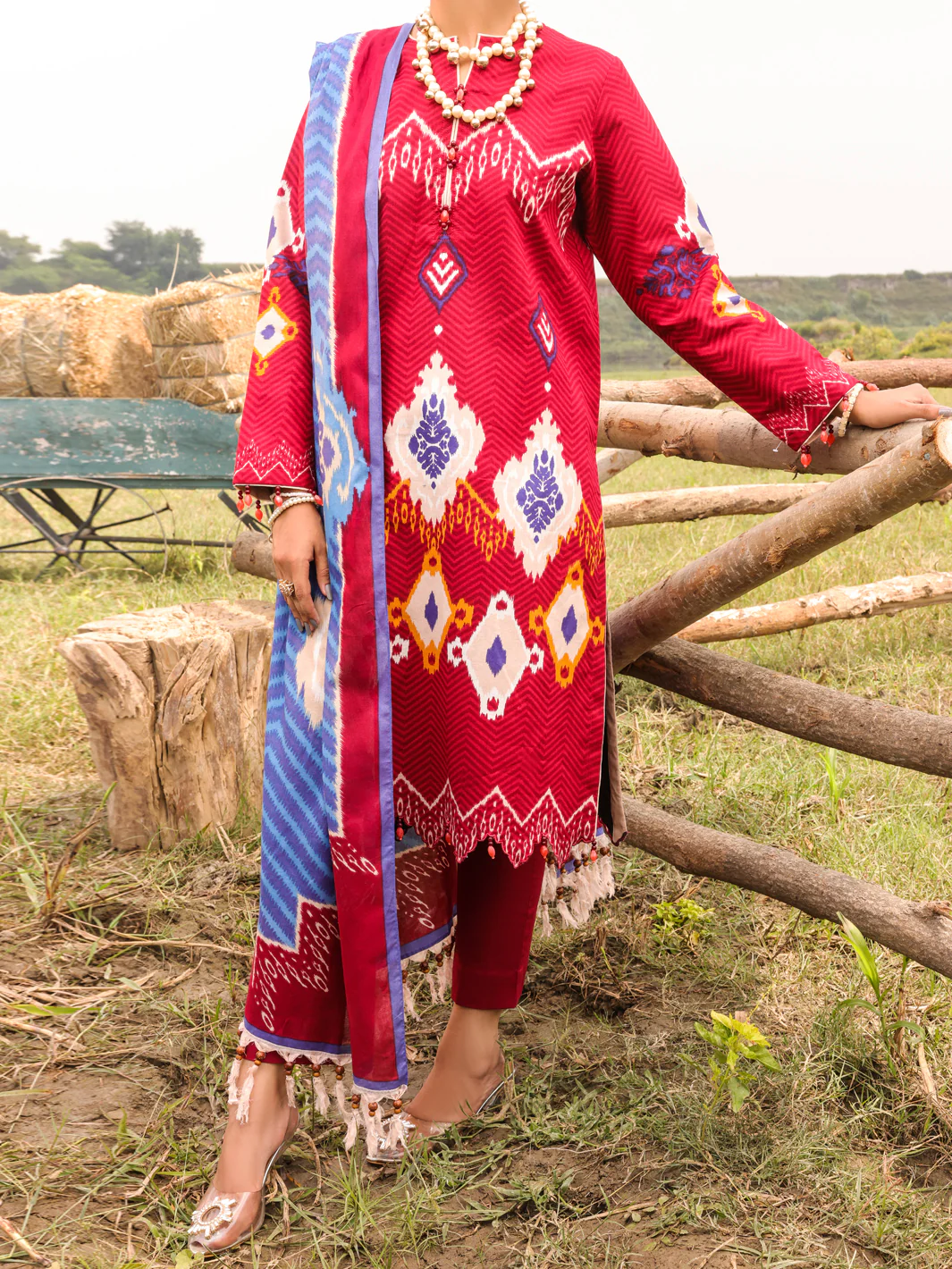 Red Cambric Unstitched 3 Piece - AWP-3PS-508