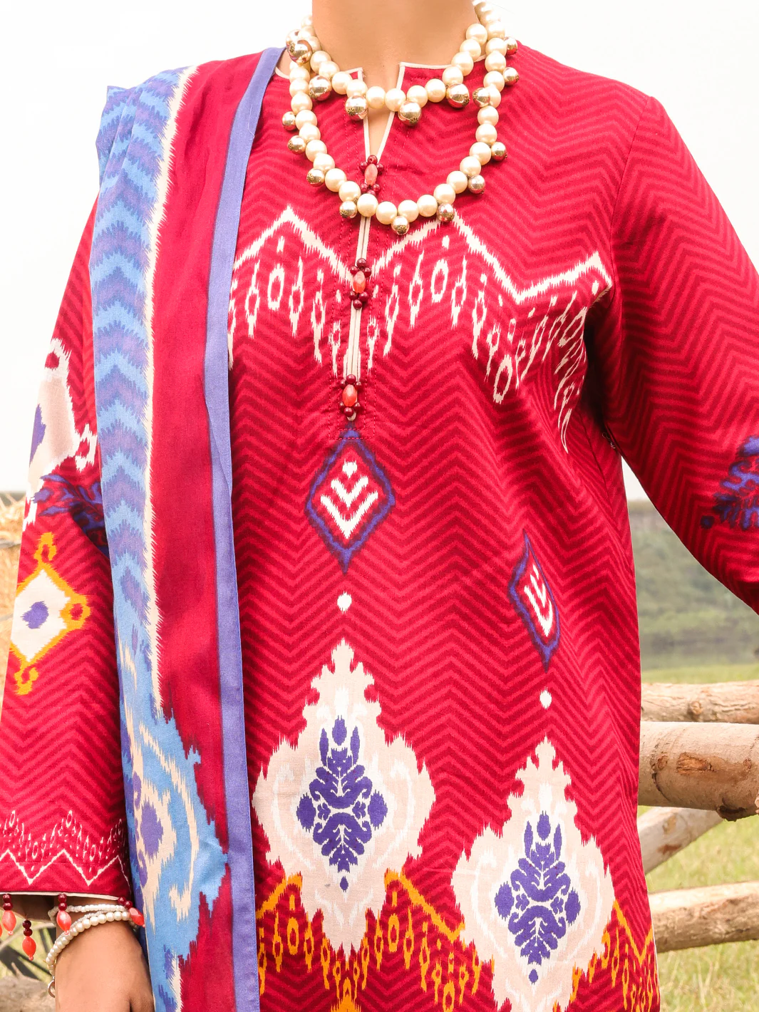 Red Cambric Unstitched 3 Piece - AWP-3PS-508 - Image 5
