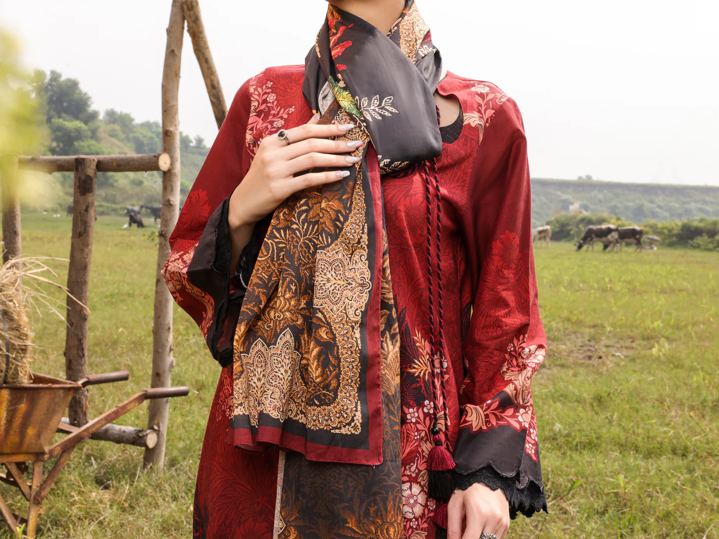Maroon Cambric Unstitched 3 Piece - AWP-3PS-517 - Image 4