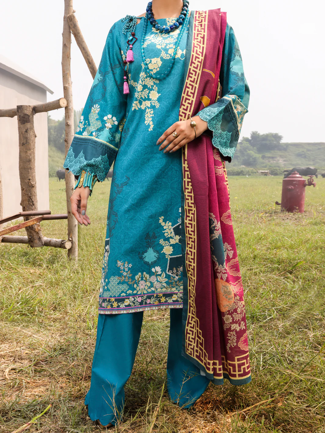 Teal Cambric Unstitched 3 Piece - AWP-3PS-518