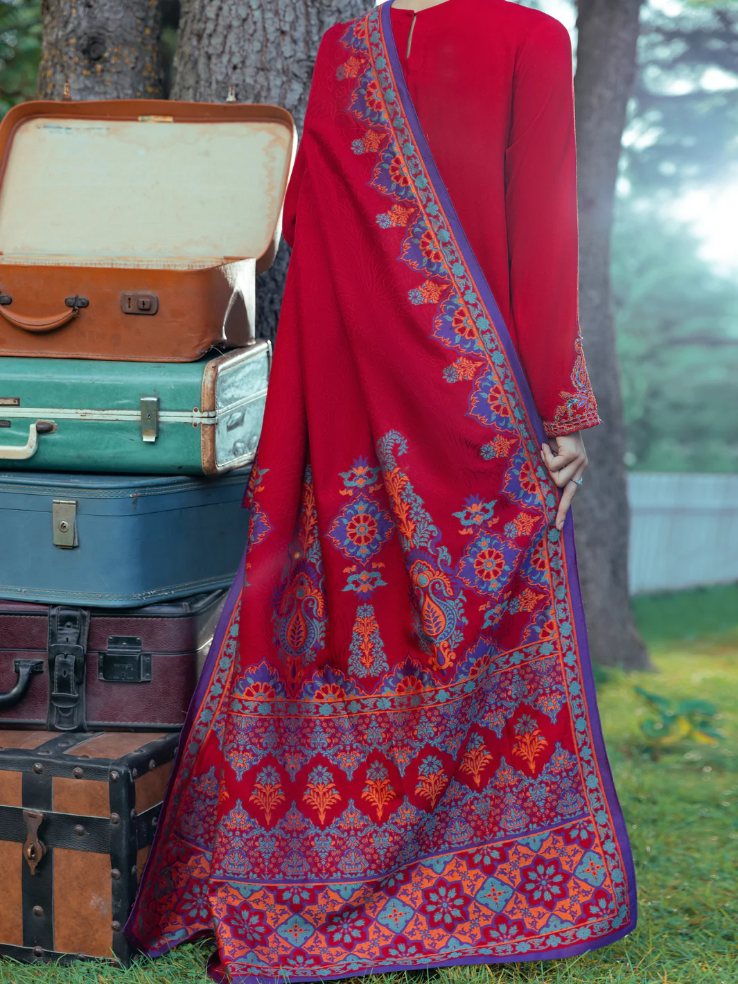 Red Viscose Dobby 3 Piece Unstitched - AWP-3PS-535 - Image 2