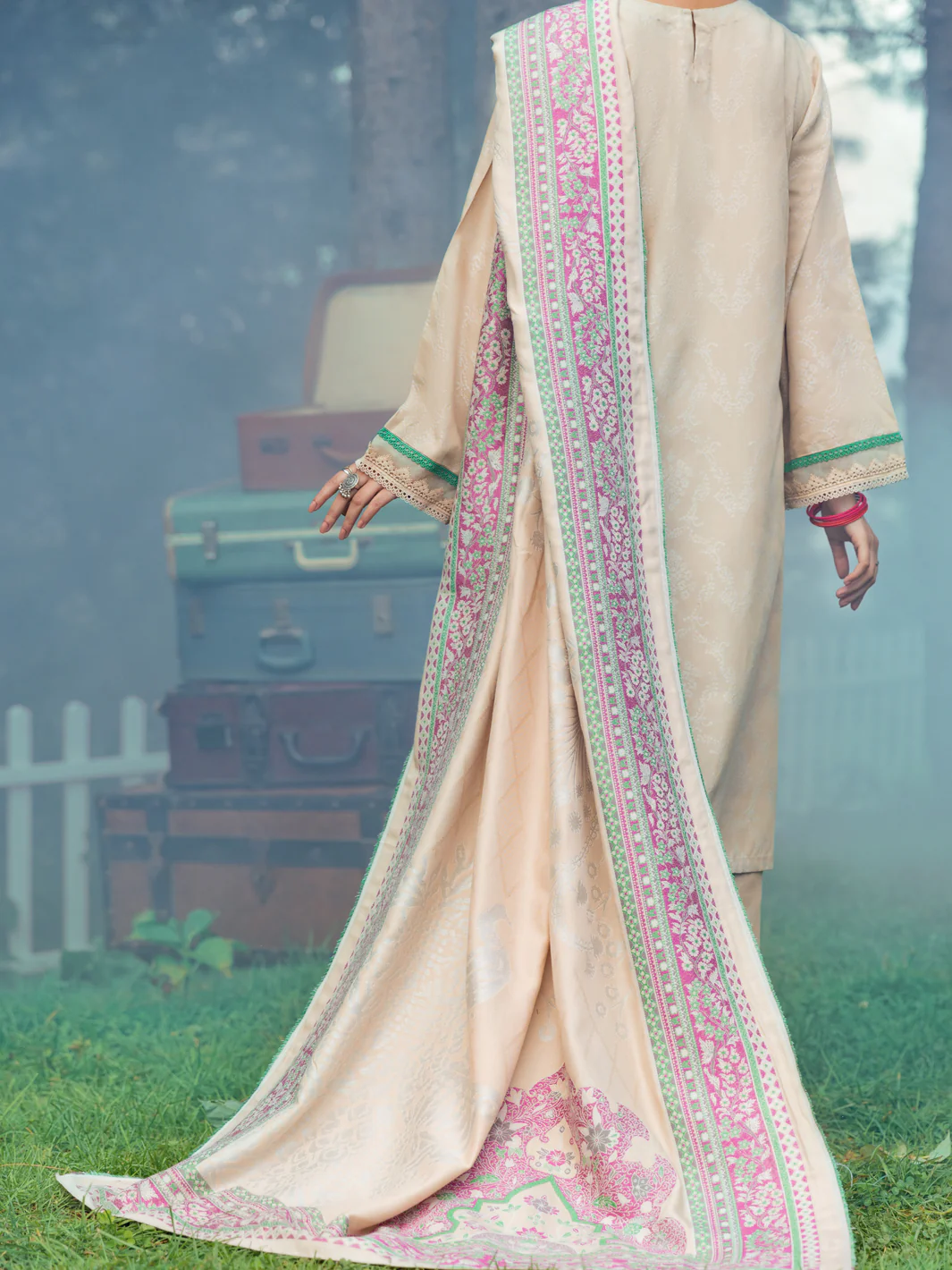 Cream Yarn-Dyed Jacquard 3 Piece Unstitched - AWP-3PS-538 - Image 2