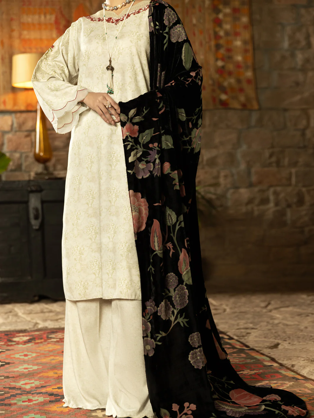 Beige Viscose Twill 3Pc Unstitched - AWP-3PS-539