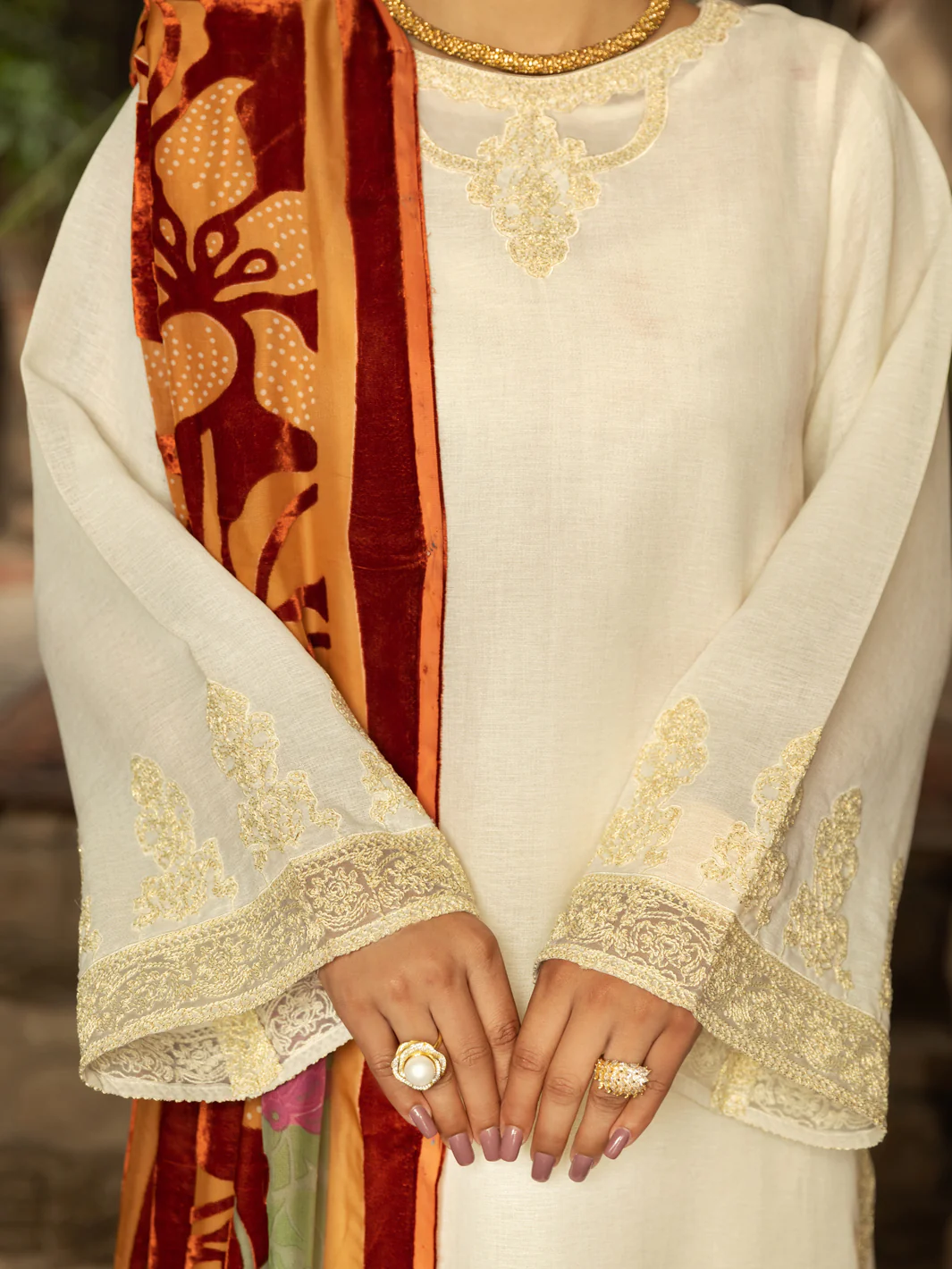 Off White Linen 3 Piece Stitched - AWP-3PS-543 - Image 4