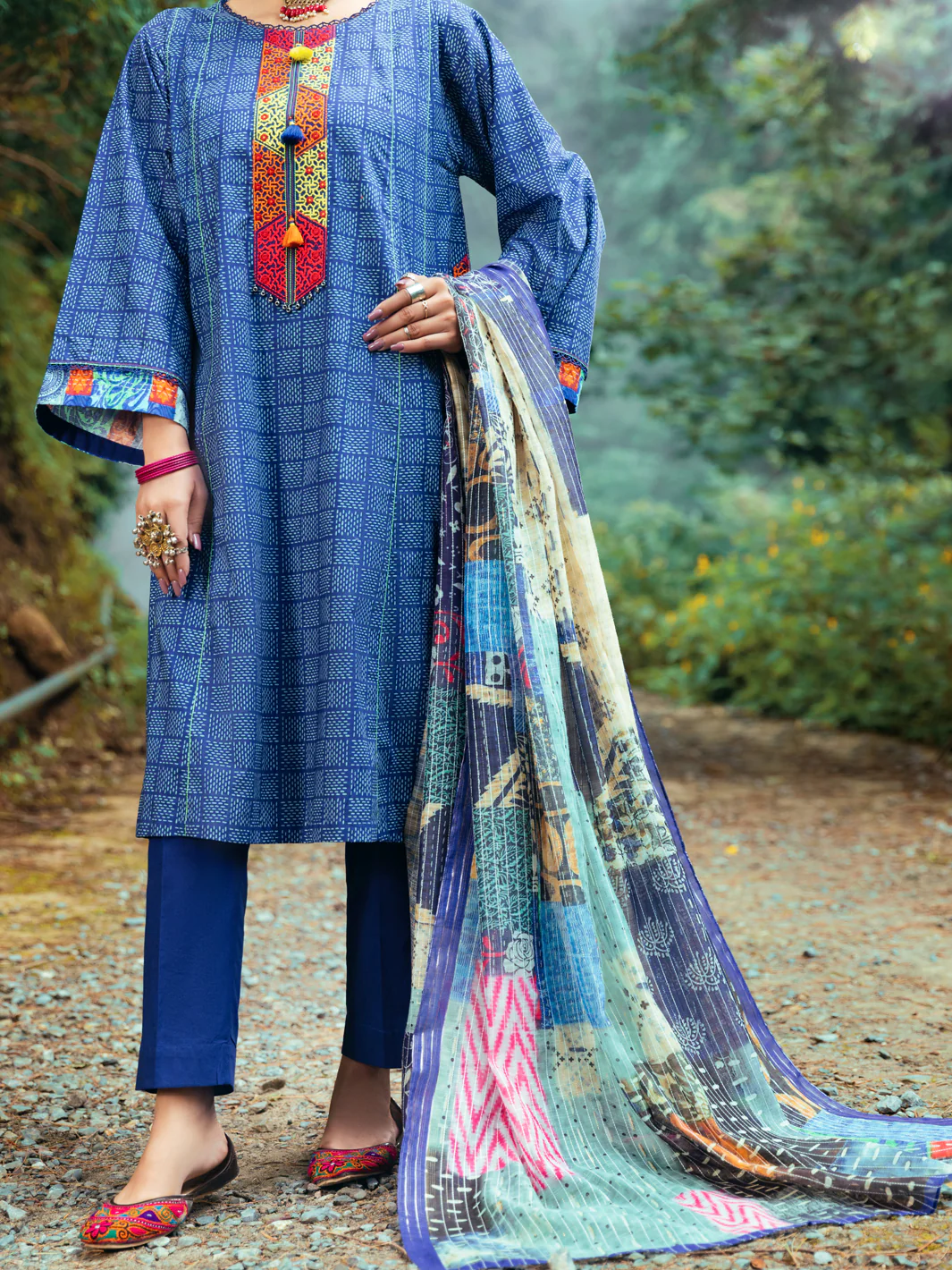 Navy Blue Cambric 3 Piece Stitched - AWP-3PS-546