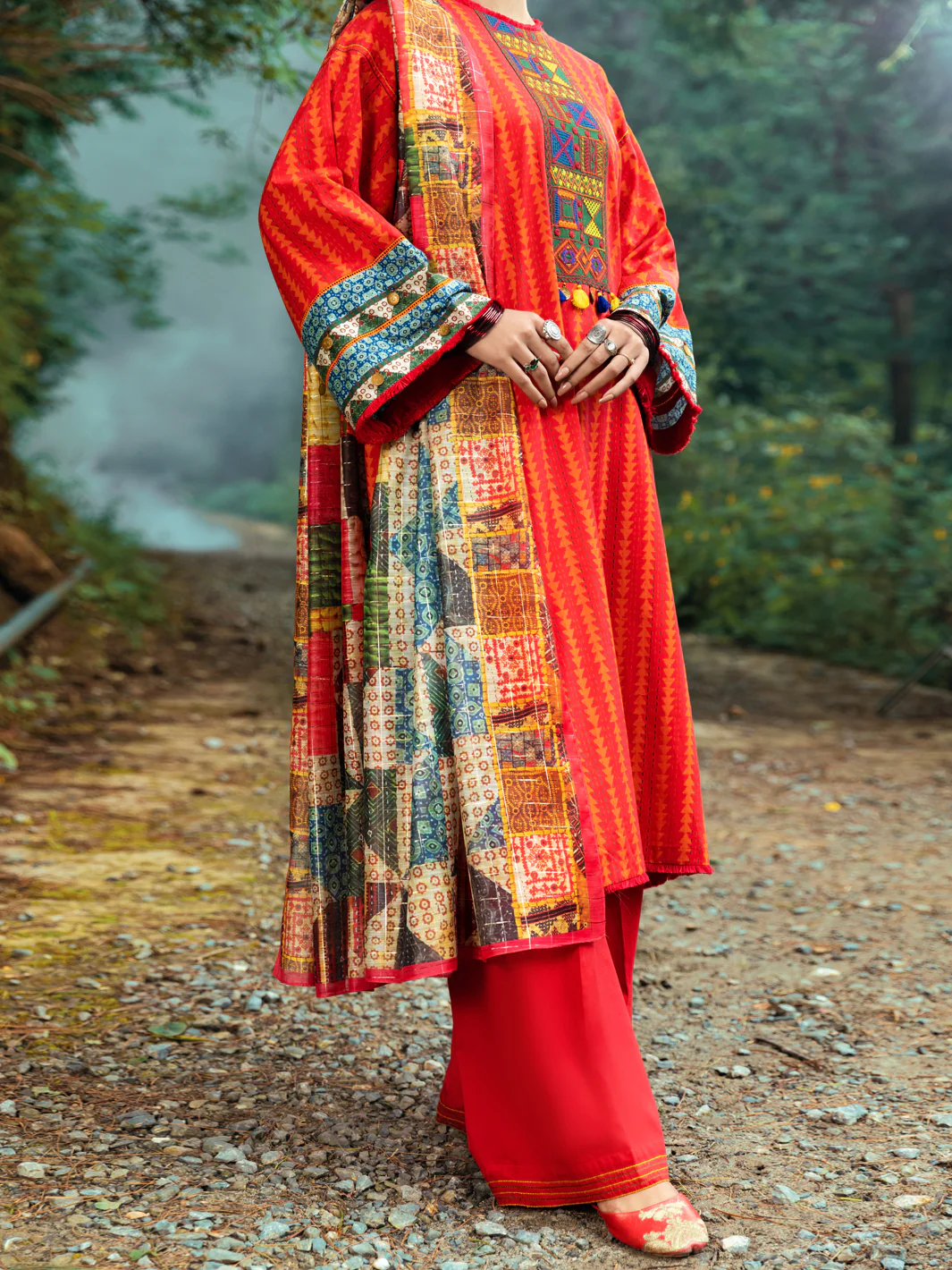 Red Cambric 3 Piece Unstitched - AWP-3PS-549 - Image 2