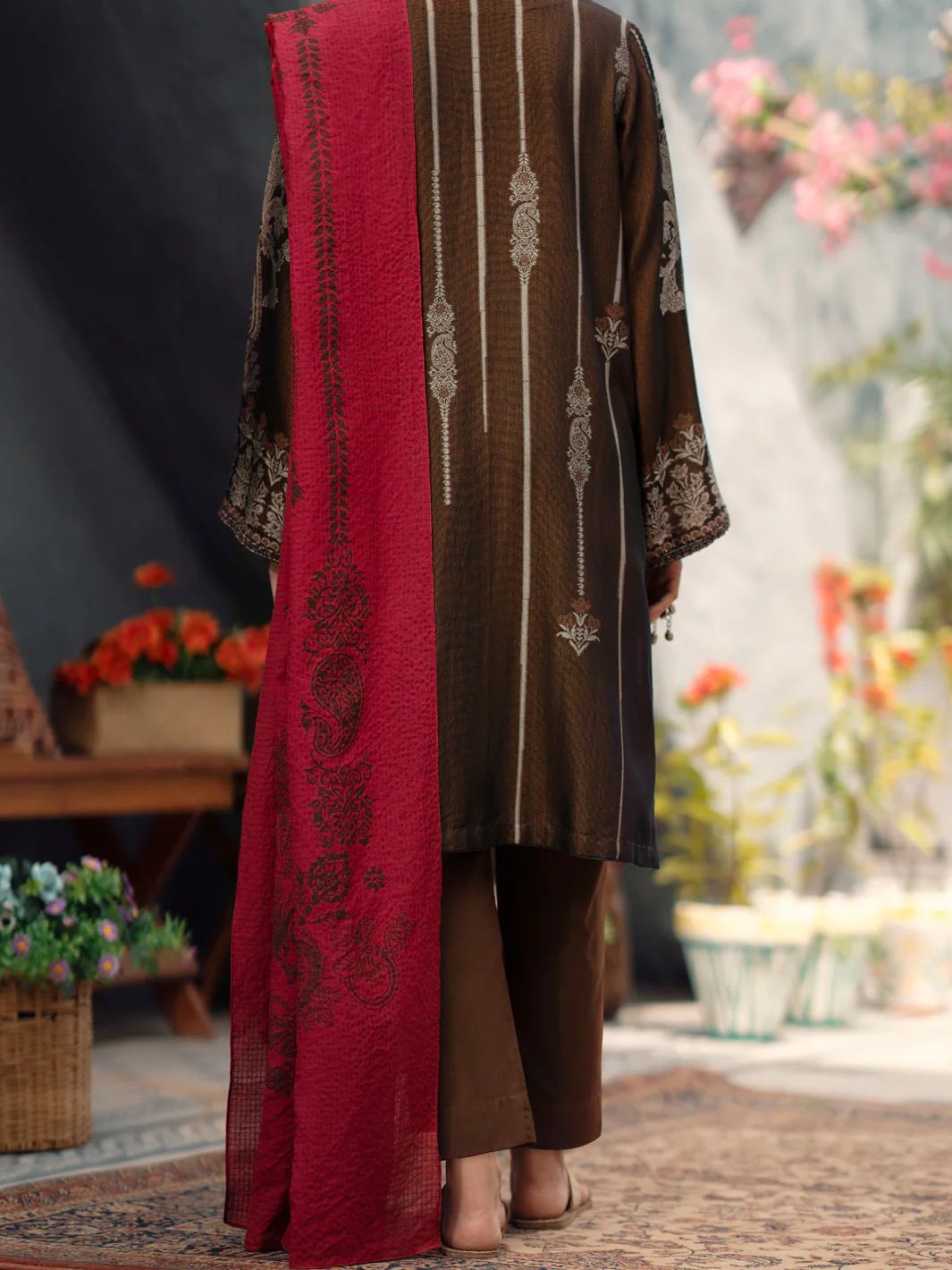 Brown Yarn Dyed 3 Piece Stitched - AWP-3PS-557 - Image 3