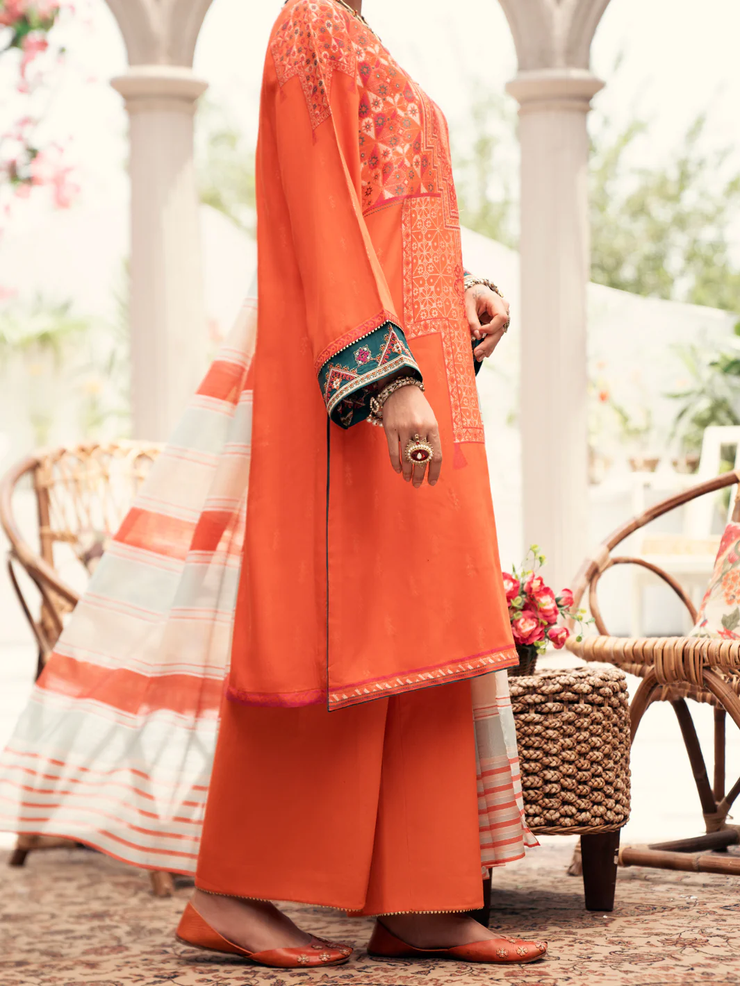 Orange Yarn-Dyed Jacquard 3 Piece Unstitched - AWP-3PS-559 - Image 2