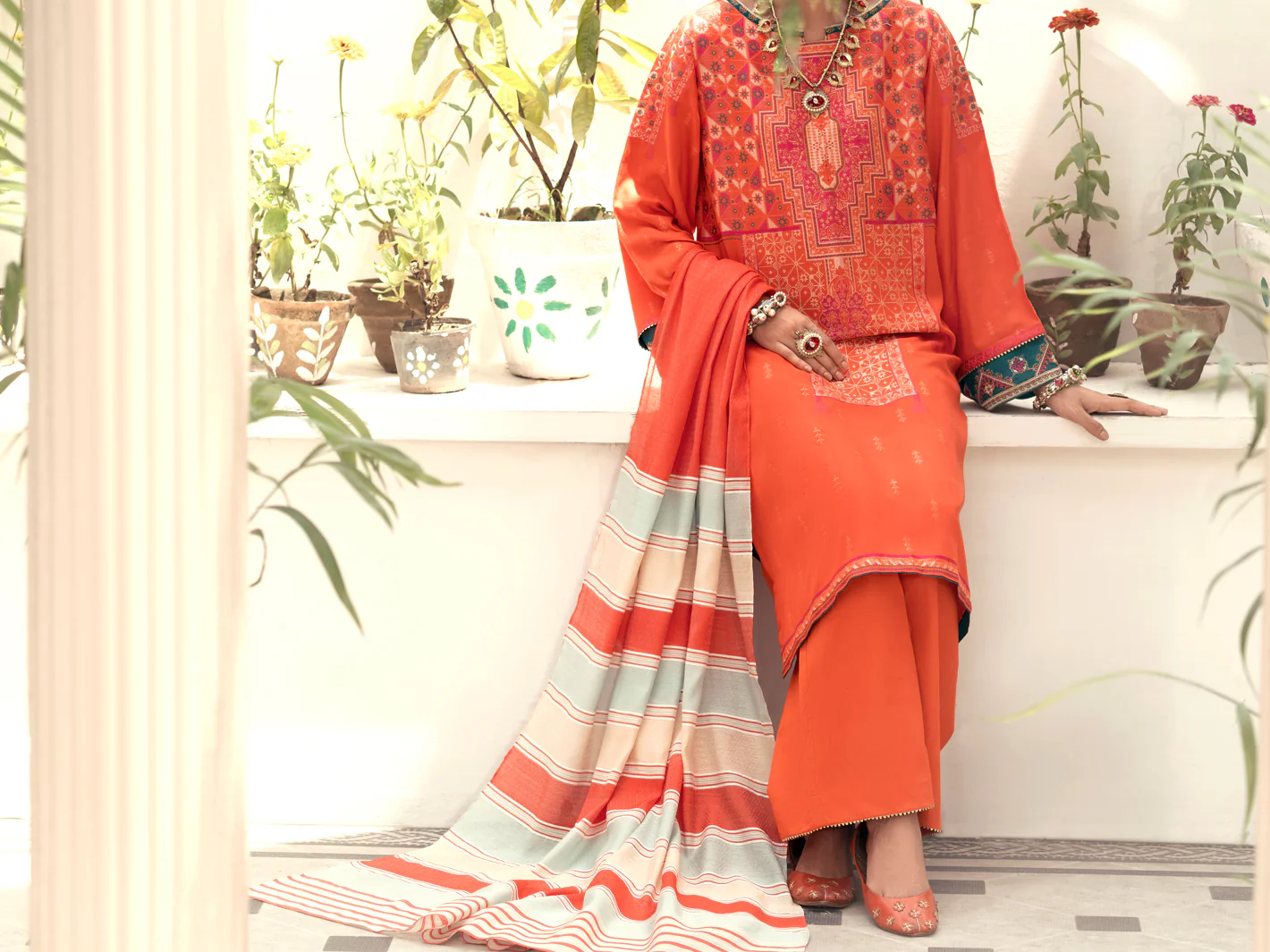 Orange Jacquard 3 Piece Stitched - AWP-3PS-559 - Image 4