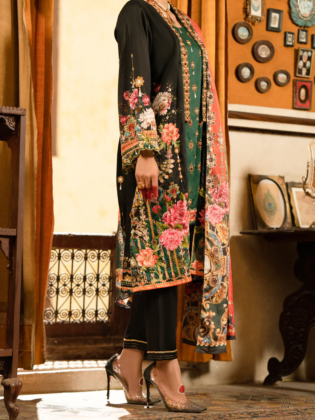 Black Cotton Silk 3 Piece Unstitched - AWP-3PS-561 - Image 2