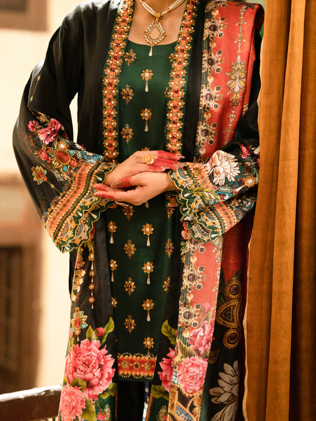 Black Cotton Silk 3 Piece Unstitched - AWP-3PS-561 - Image 3