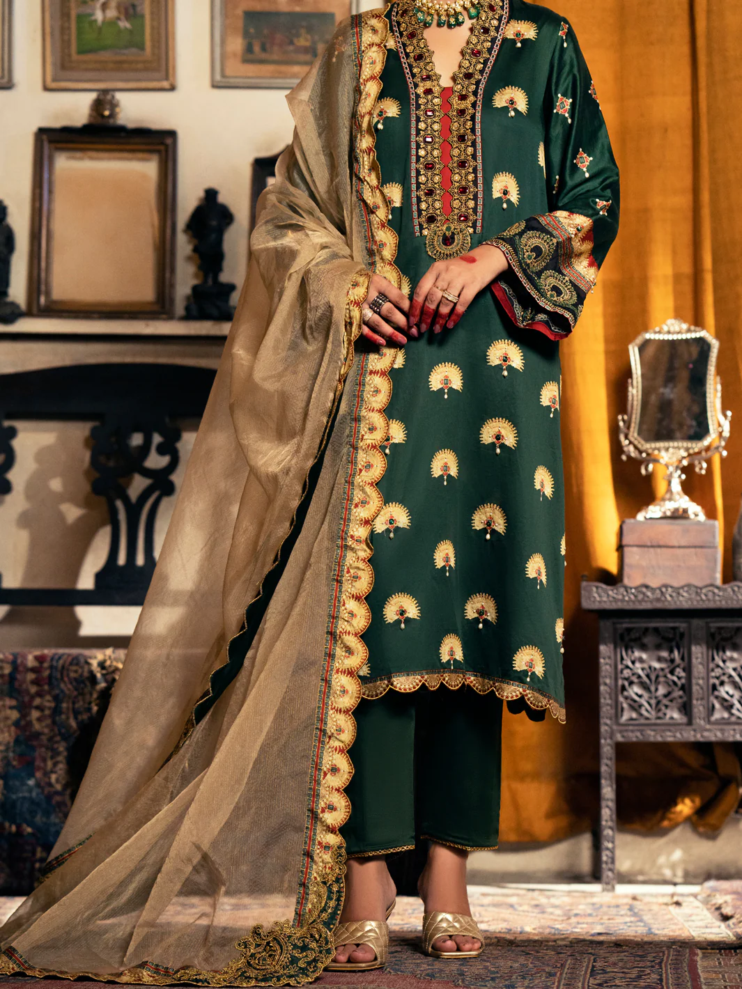 Green Cotton Silk 3 Piece Stitched - AWP-3PS-563