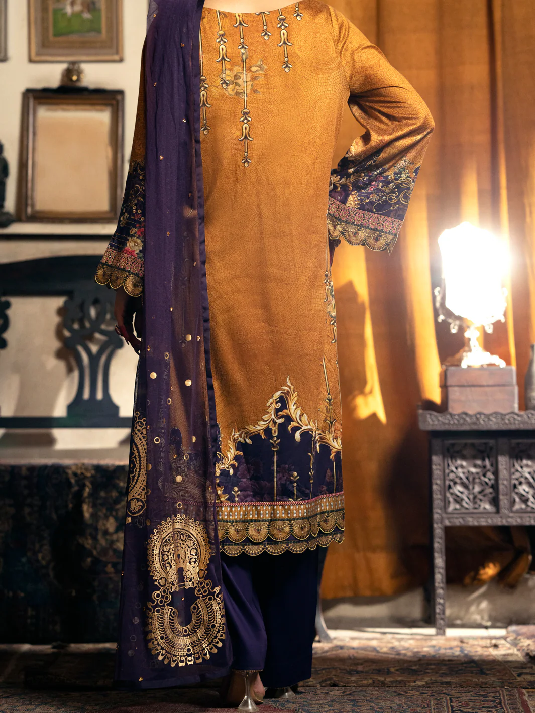 Brown Cotton Silk 3 Piece Unstitched - AWP-3PS-564 - Image 3