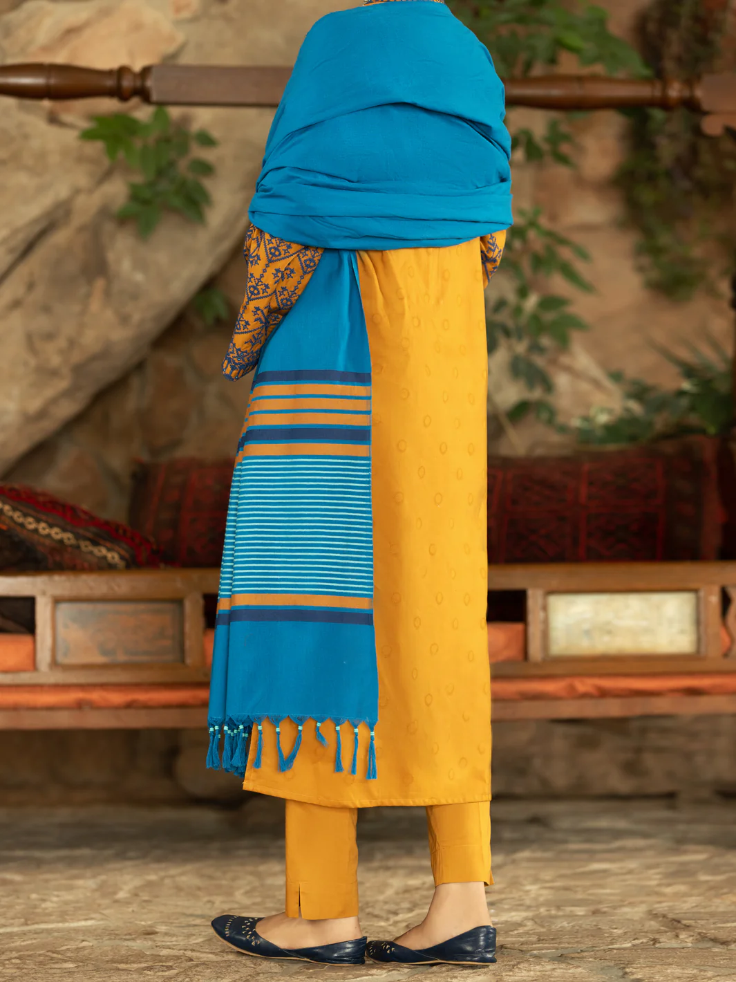 Mustard Yarn-Dyed Jacquard 3 Piece Unstitched - AWP-3PS-568 - Image 3